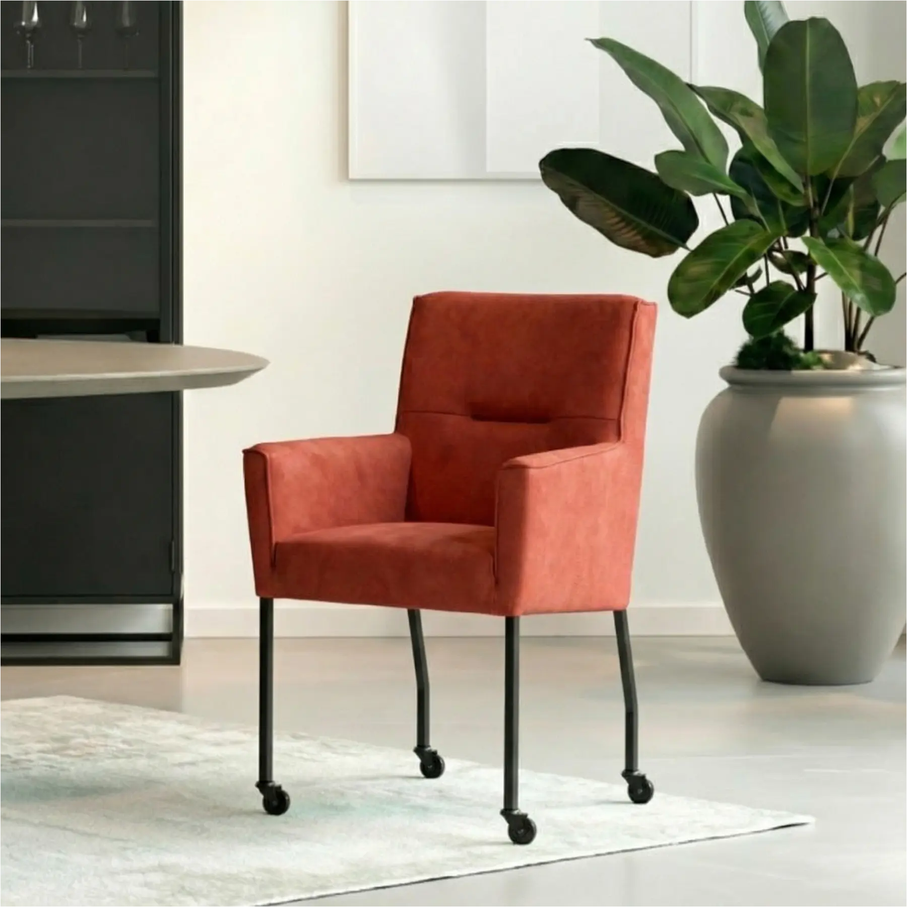afbeelding van Set van 6 Leren eetkamerstoelen Lucky - Kenia Burgundy (rood)