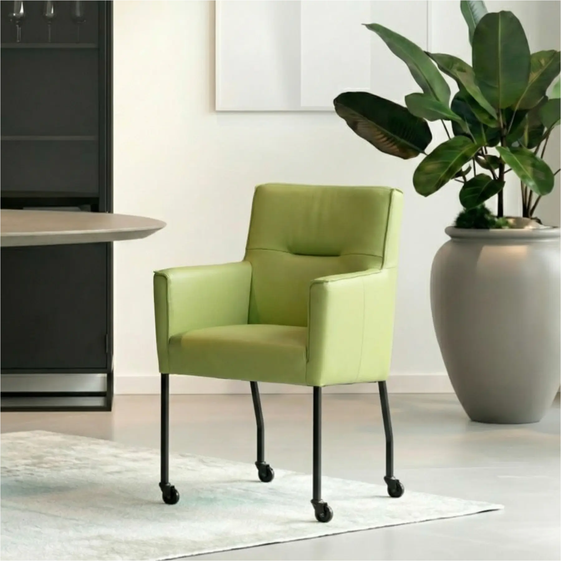afbeelding van Set van 6 Leren eetkamerstoelen Lucky - Toledo Lime (felgroen)