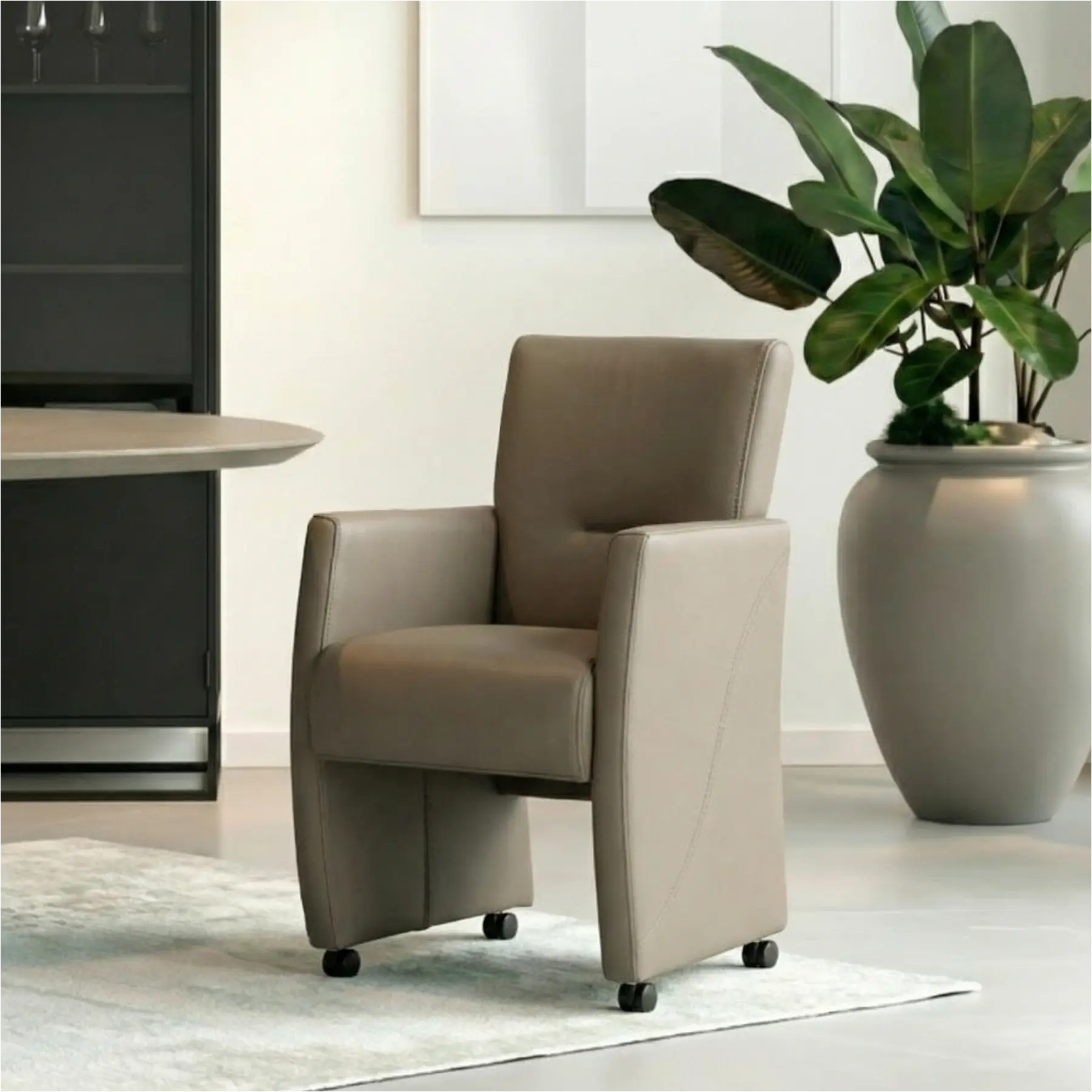 afbeelding van Set van 6 Leren eetkamerstoelen Pleasure - Toledo Smog (grijs) - Met handgreep RVS