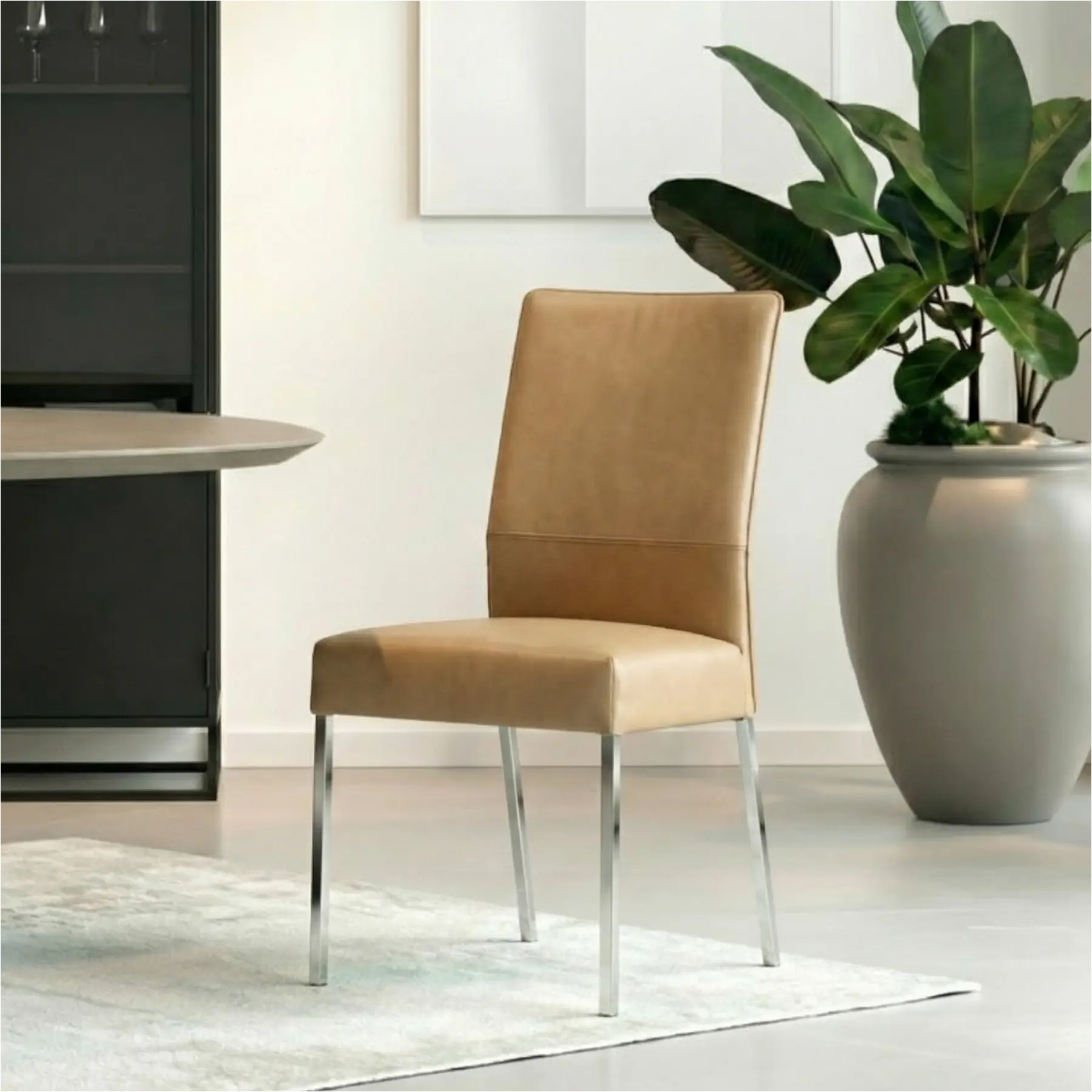 afbeelding van Set van 6 Leren eetkamerstoelen Real - Toledo Mocca (taupe/bruin) - Poten staal vierkant RVS