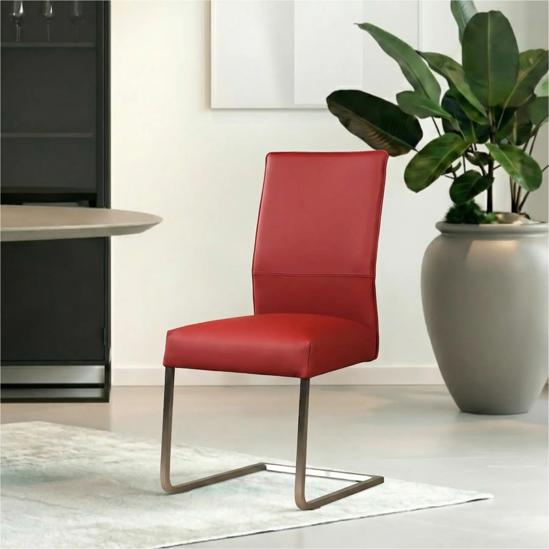 afbeelding van Set van 6 Leren eetkamerstoelen Remix - Toledo Red (rood) - Sledepoot staal vierkant RVS