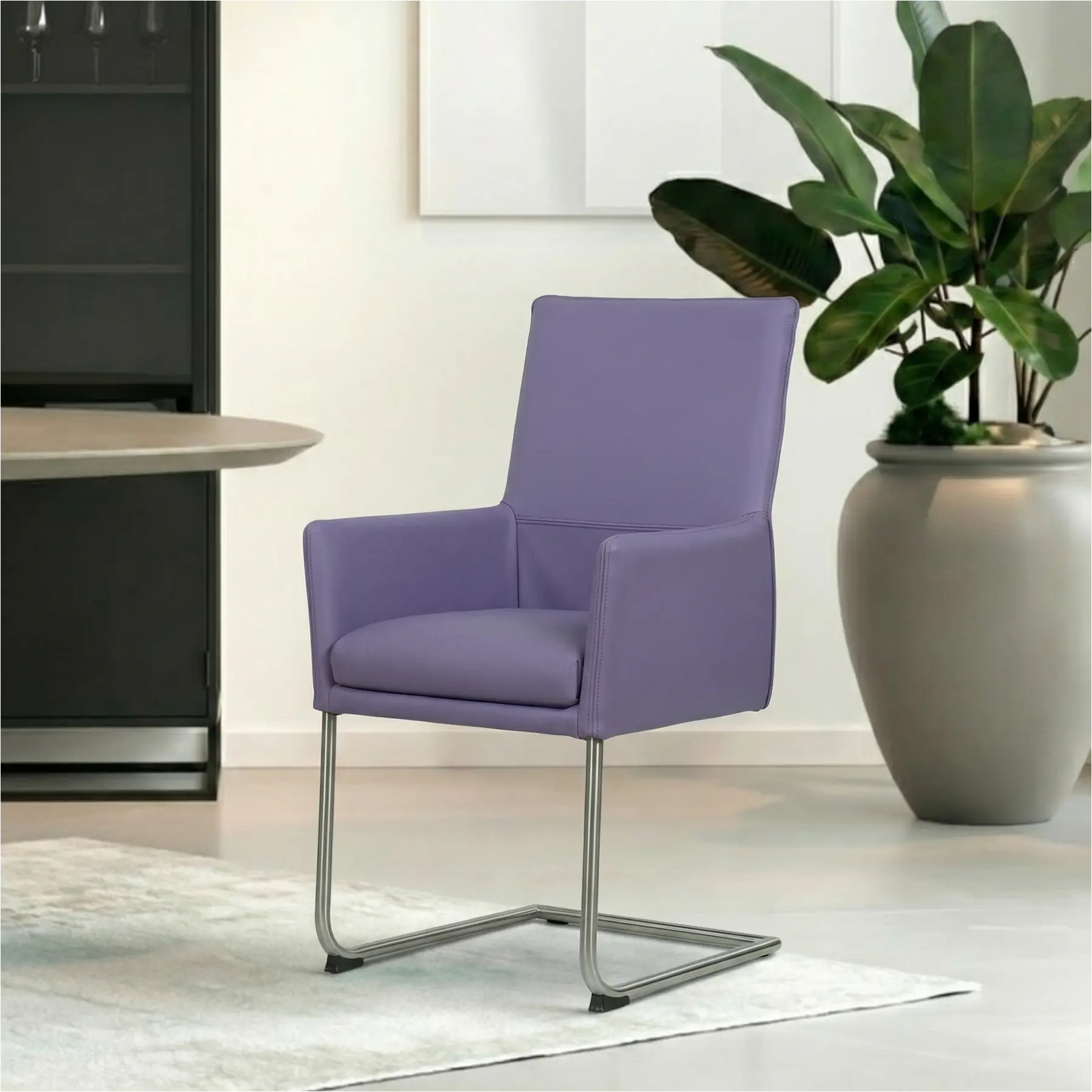 afbeelding van Set van 6 Leren eetkamerstoelen Rumor - Toledo Lila (lichtpaars) - Sledepoot staal rond RVS