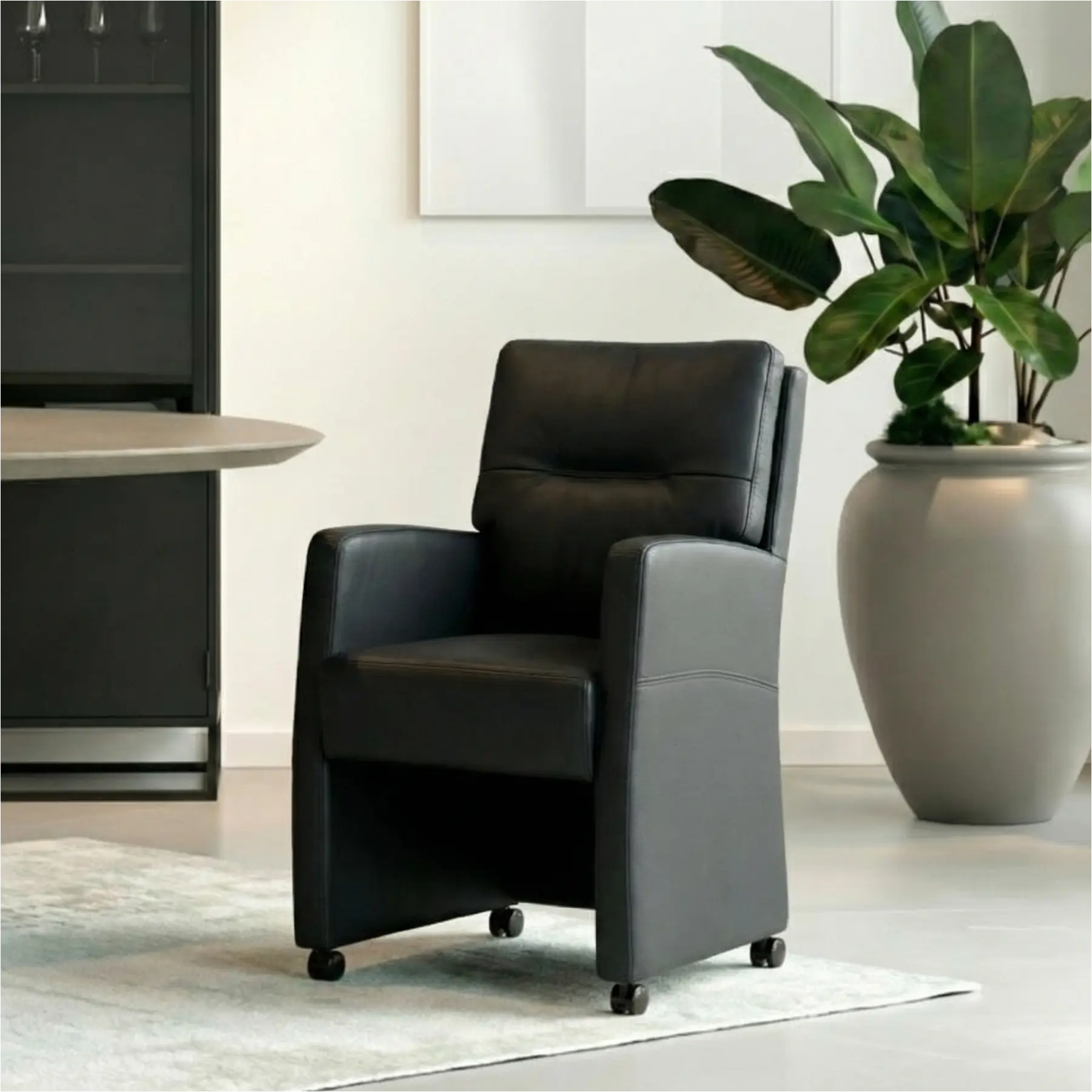 afbeelding van Set van 6 Leren eetkamerstoelen Sharp - Toledo Marine (blauw) - Zonder handgreep