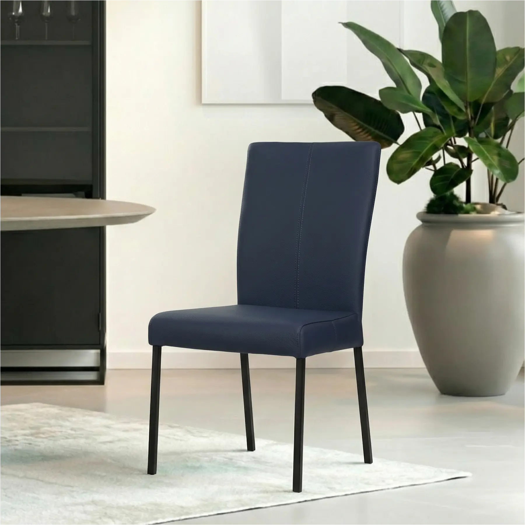 afbeelding van Set van 8 Leren eetkamerstoelen Daily - Toledo Kobalt (blauw) - Poten staal vierkant zwart