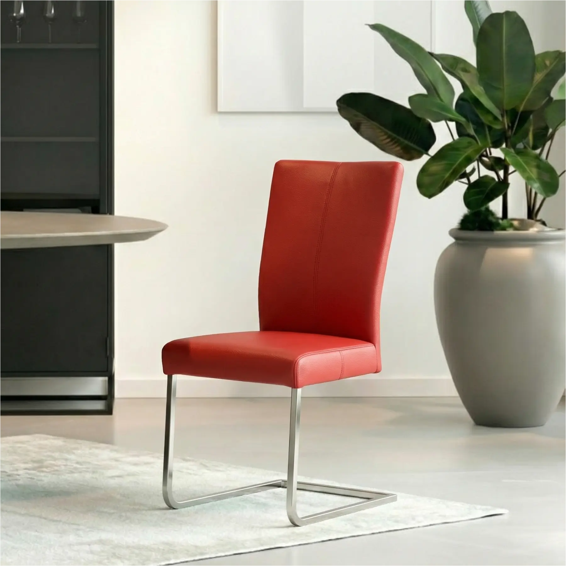 afbeelding van Set van 8 Leren eetkamerstoelen Dare - Toledo Ducati (rood) - Sledepoot staal vierkant RVS