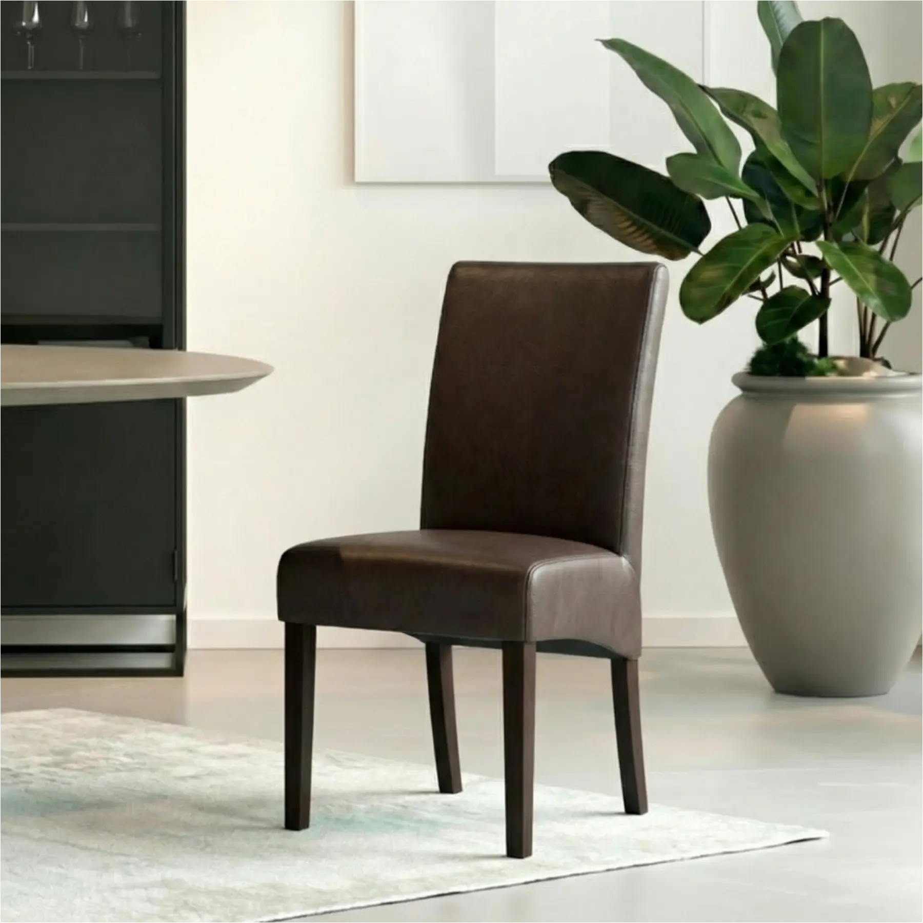 afbeelding van Set van 8 Leren eetkamerstoelen Just - Hermes Caffe (donkerbruin) - Poten hout zwart