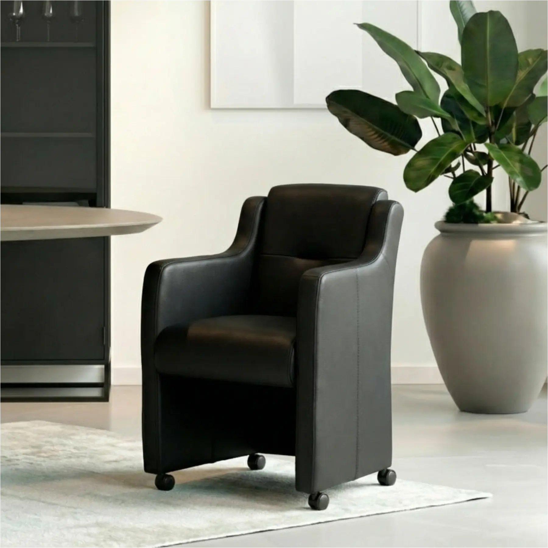 afbeelding van Set van 8 Leren eetkamerstoelen Mass - Hermes Nero (zwart) - Zonder handgreep