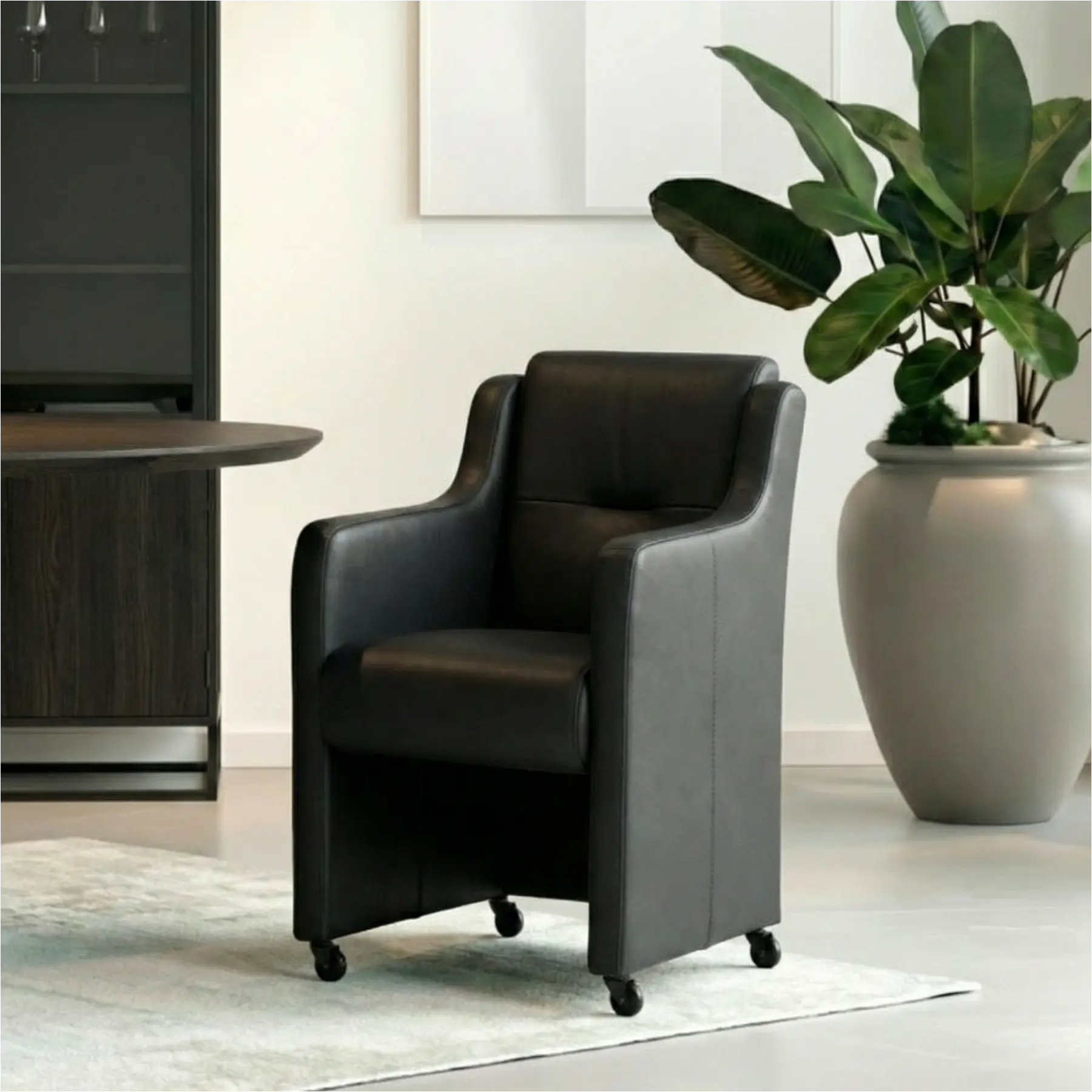 afbeelding van Set van 8 Leren eetkamerstoelen Mass - Rancho Nero (zwart) - Met handgreep zwart