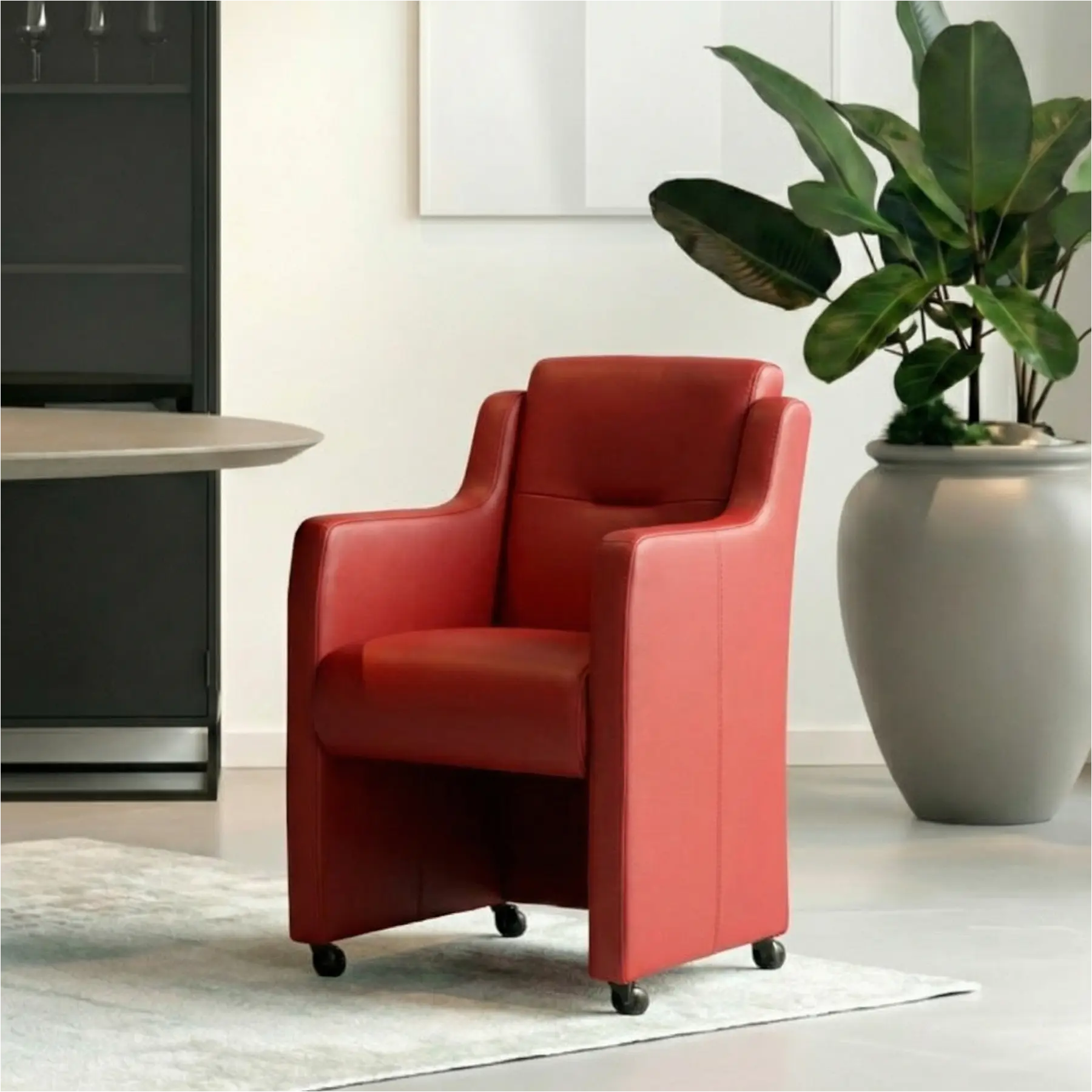 afbeelding van Set van 8 Leren eetkamerstoelen Mass - Toledo Red (rood) - Zonder handgreep