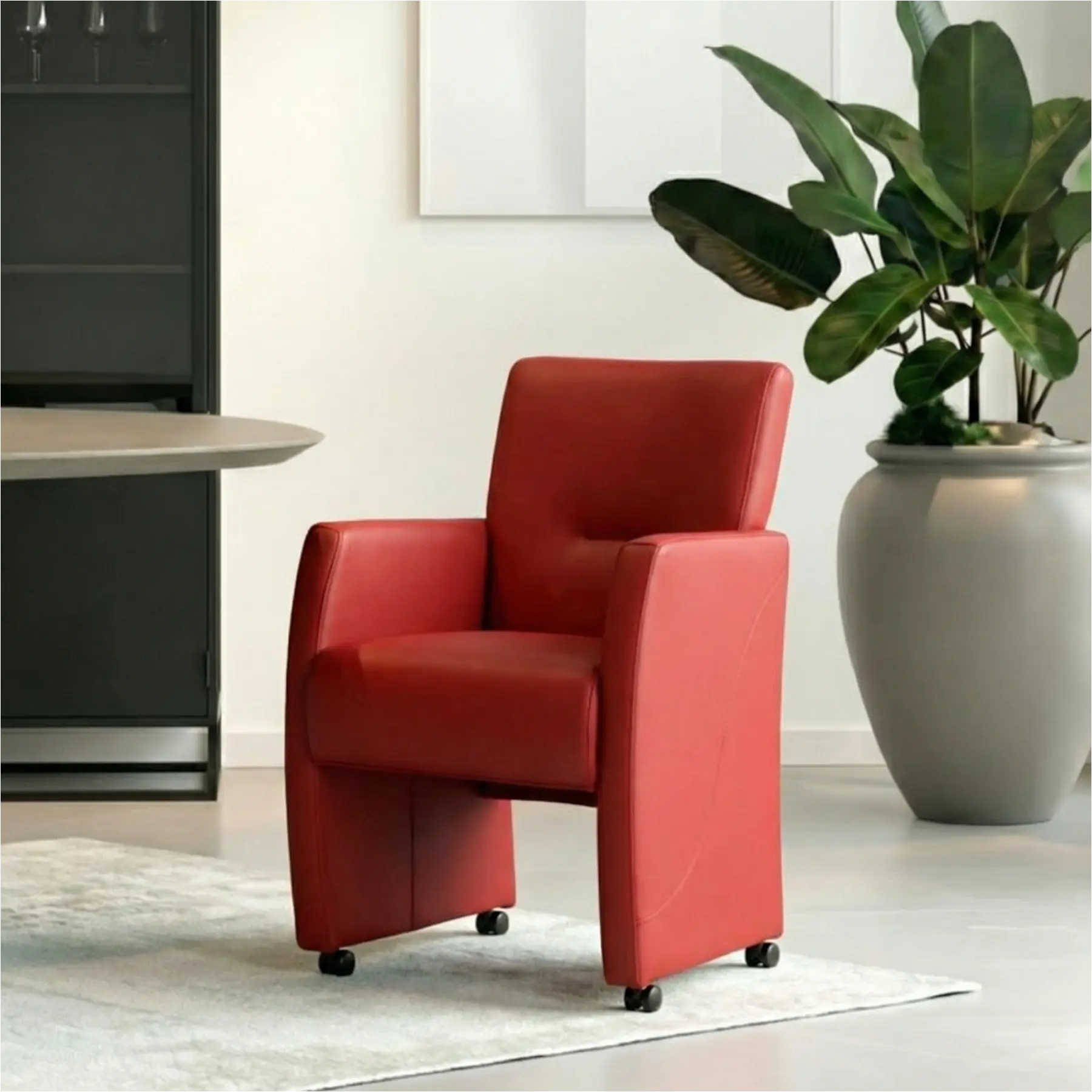 afbeelding van Set van 8 Leren eetkamerstoelen Pleasure - Toledo Red (rood) - Zonder handgreep