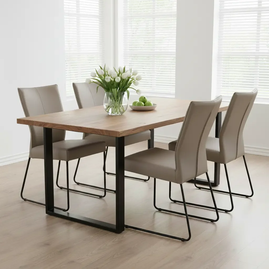 afbeelding van Set van 4 leren eetkamerstoelen Mate - Toledo Khaki