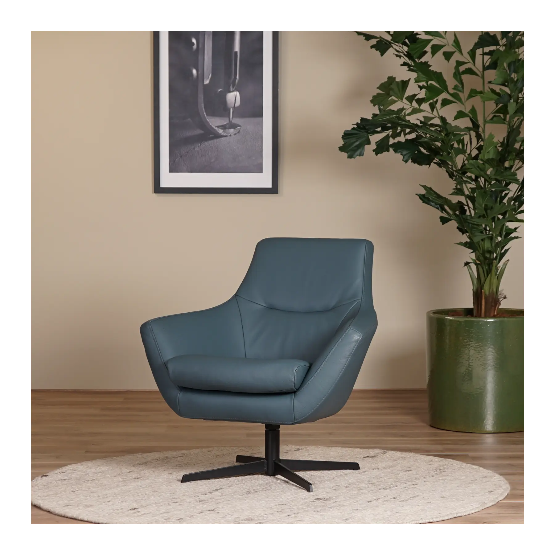 afbeelding van Leren draaifauteuil Wing