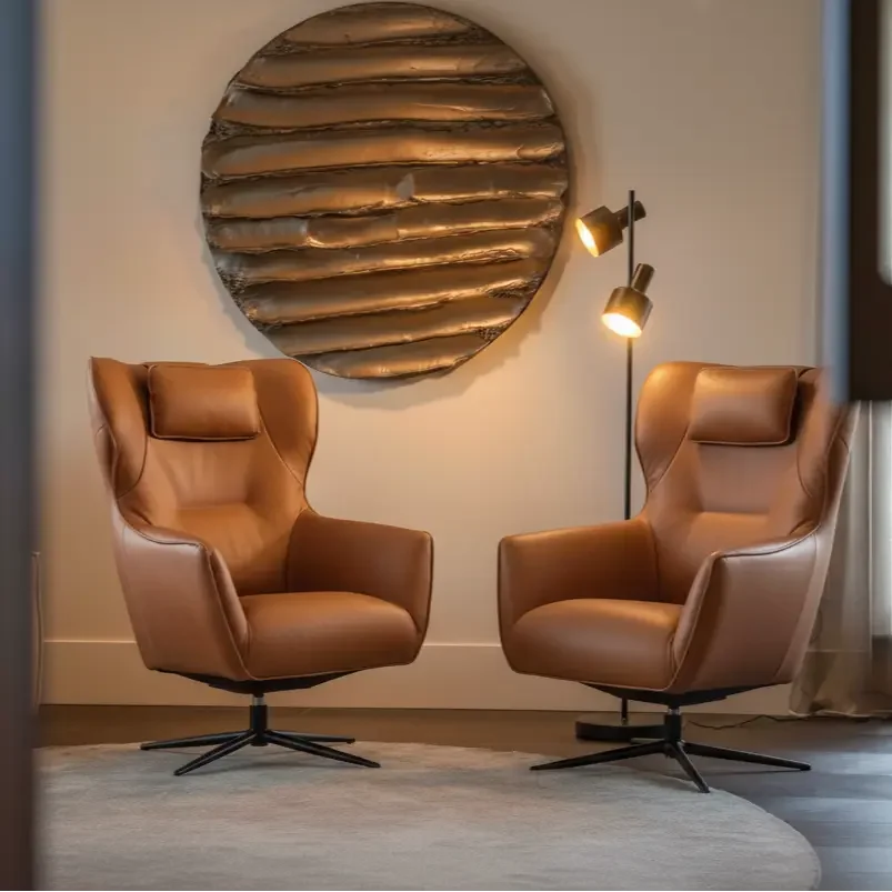 afbeelding van Leren draaifauteuil Leaf