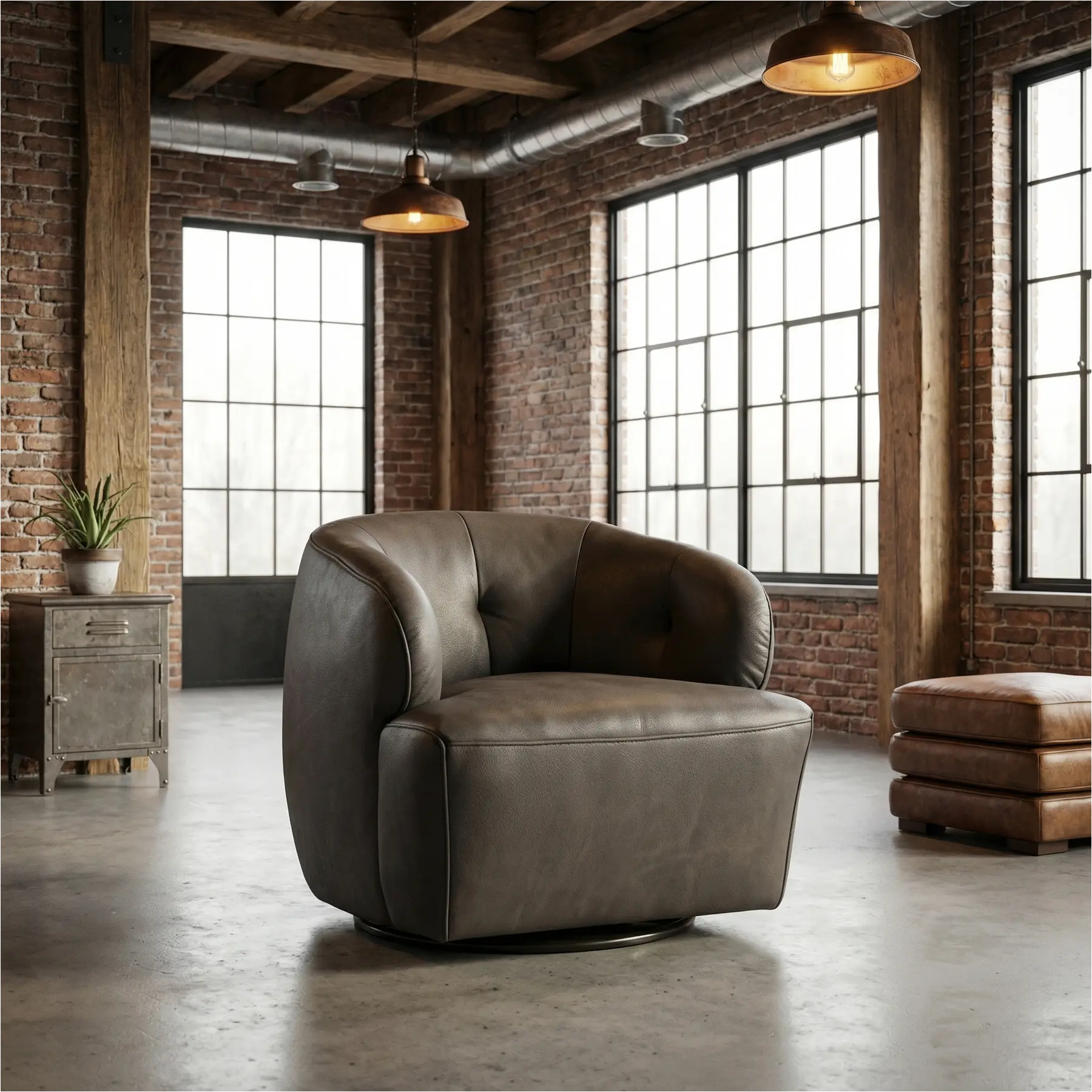 afbeelding van Leren draaifauteuil Cloud - Kenia Antracite (grijs)