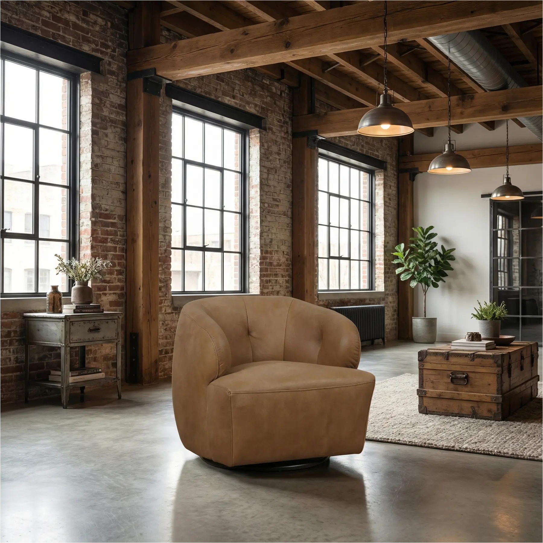 afbeelding van Leren draaifauteuil Cloud - Kenia Brown (bruin)