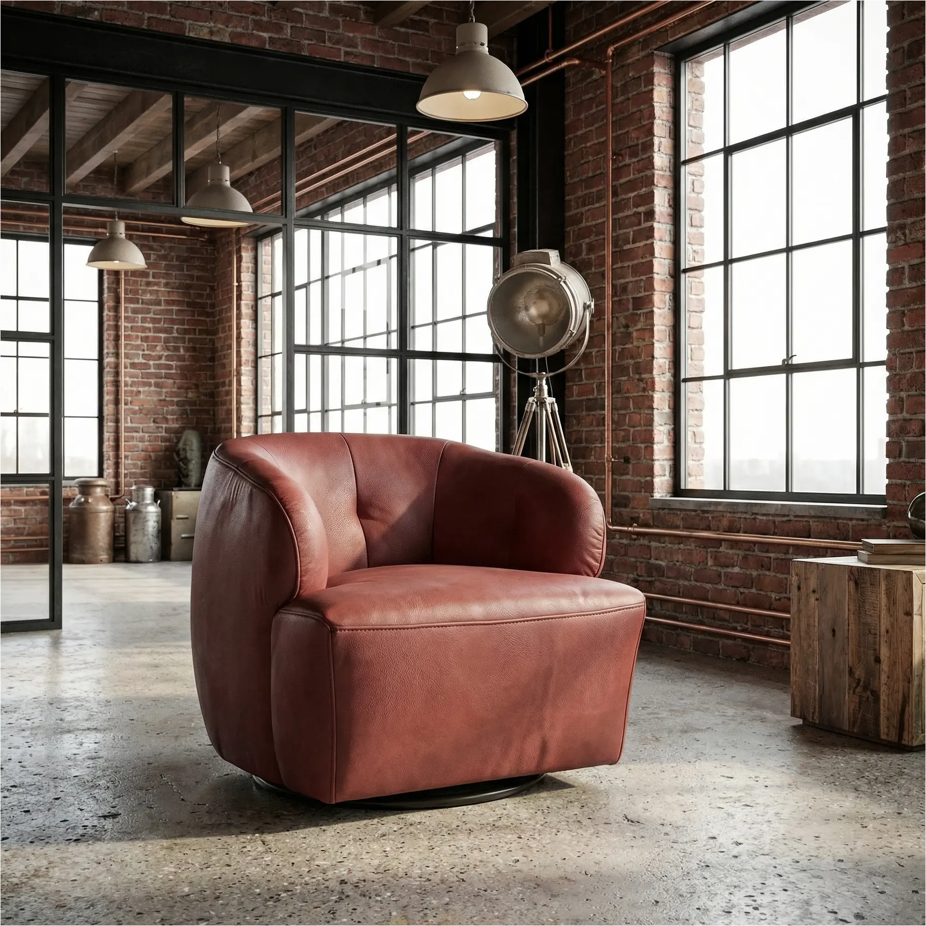 afbeelding van Leren draaifauteuil Cloud - Kenia Burgundy (rood)