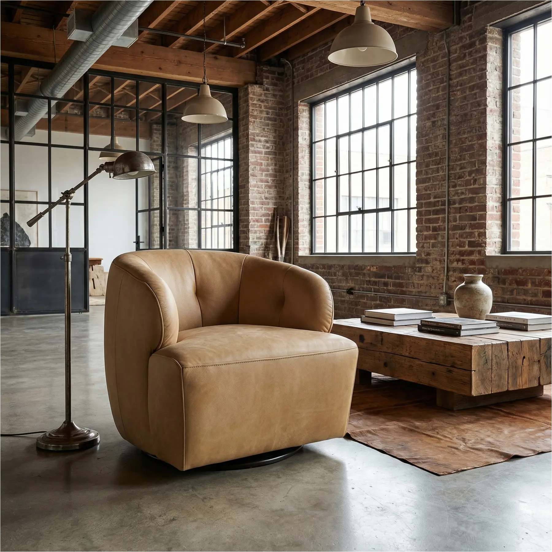 afbeelding van Leren draaifauteuil Cloud