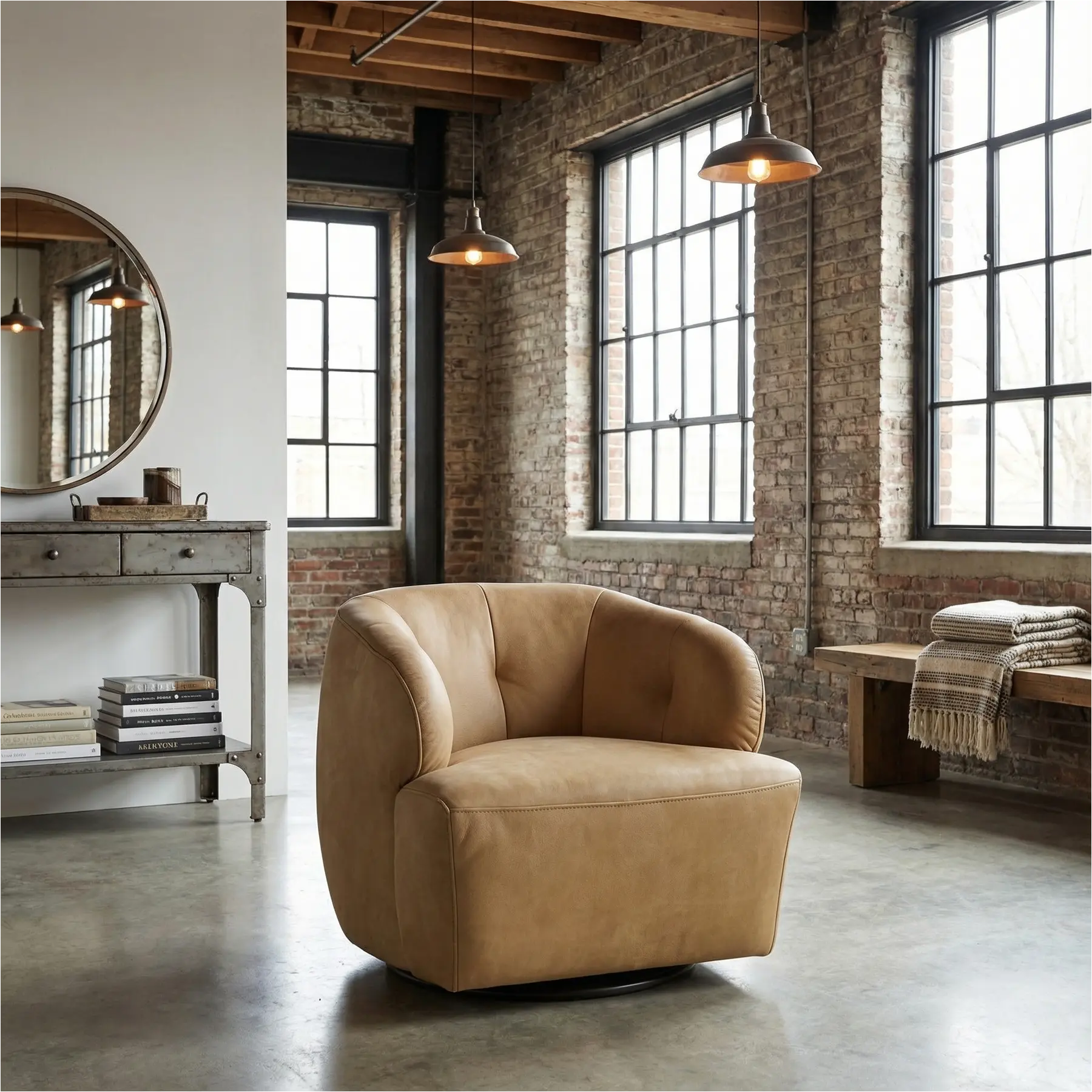 afbeelding van Leren draaifauteuil Cloud - Kenia Walnut (cognac)