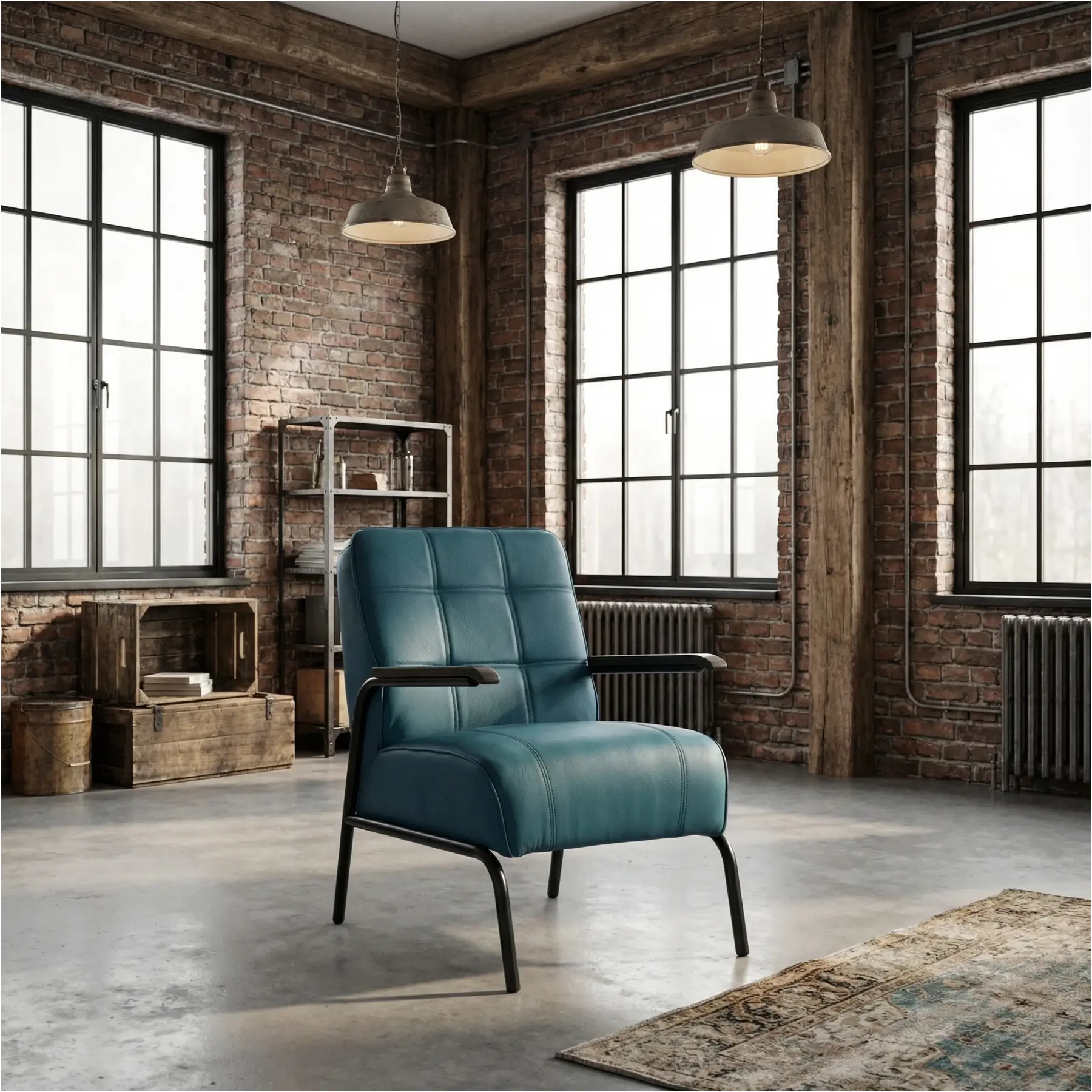 afbeelding van Leren fauteuil Ahead - Hermes Turquoise (blauw)