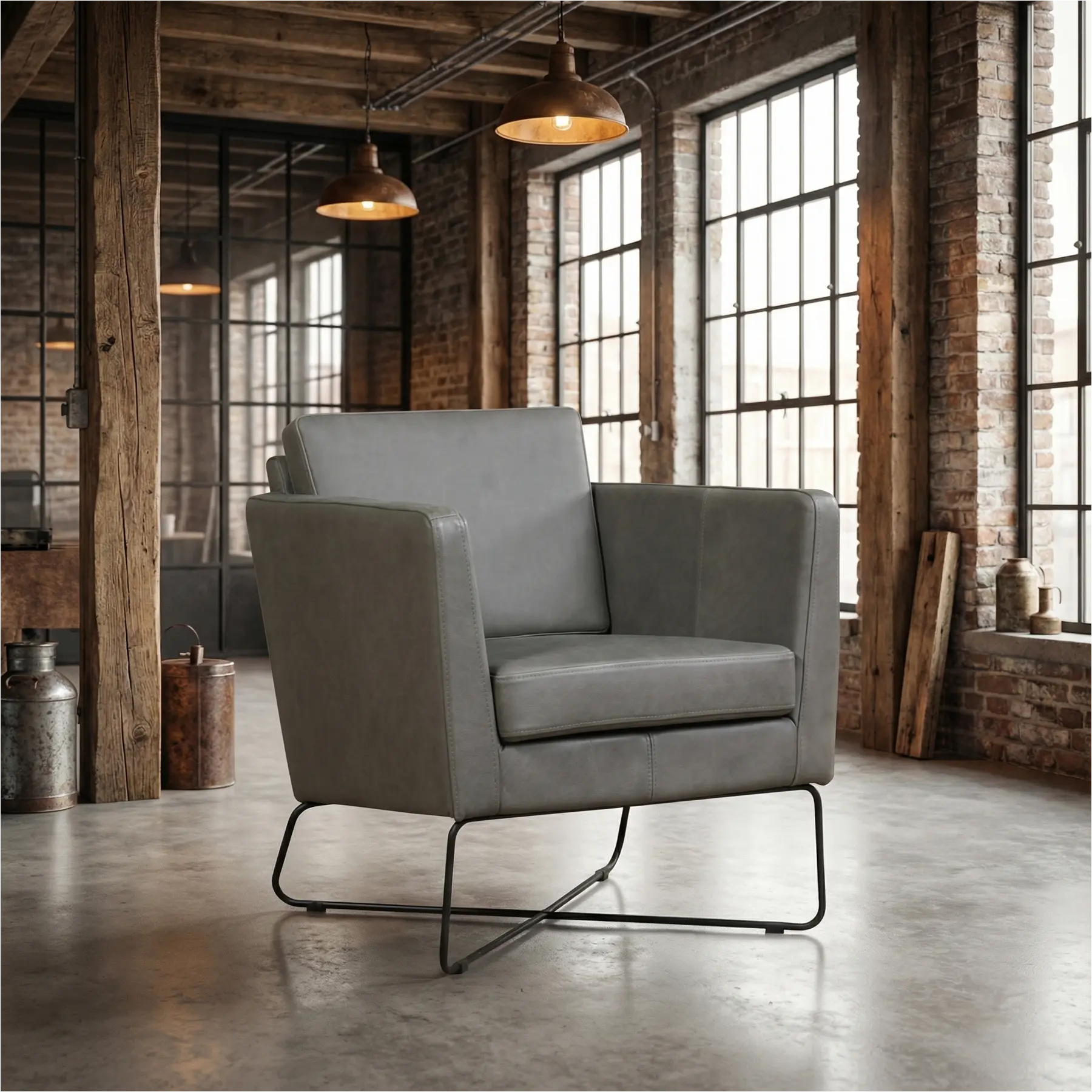 afbeelding van Leren fauteuil Crossover - Rancho Steel (grijs)