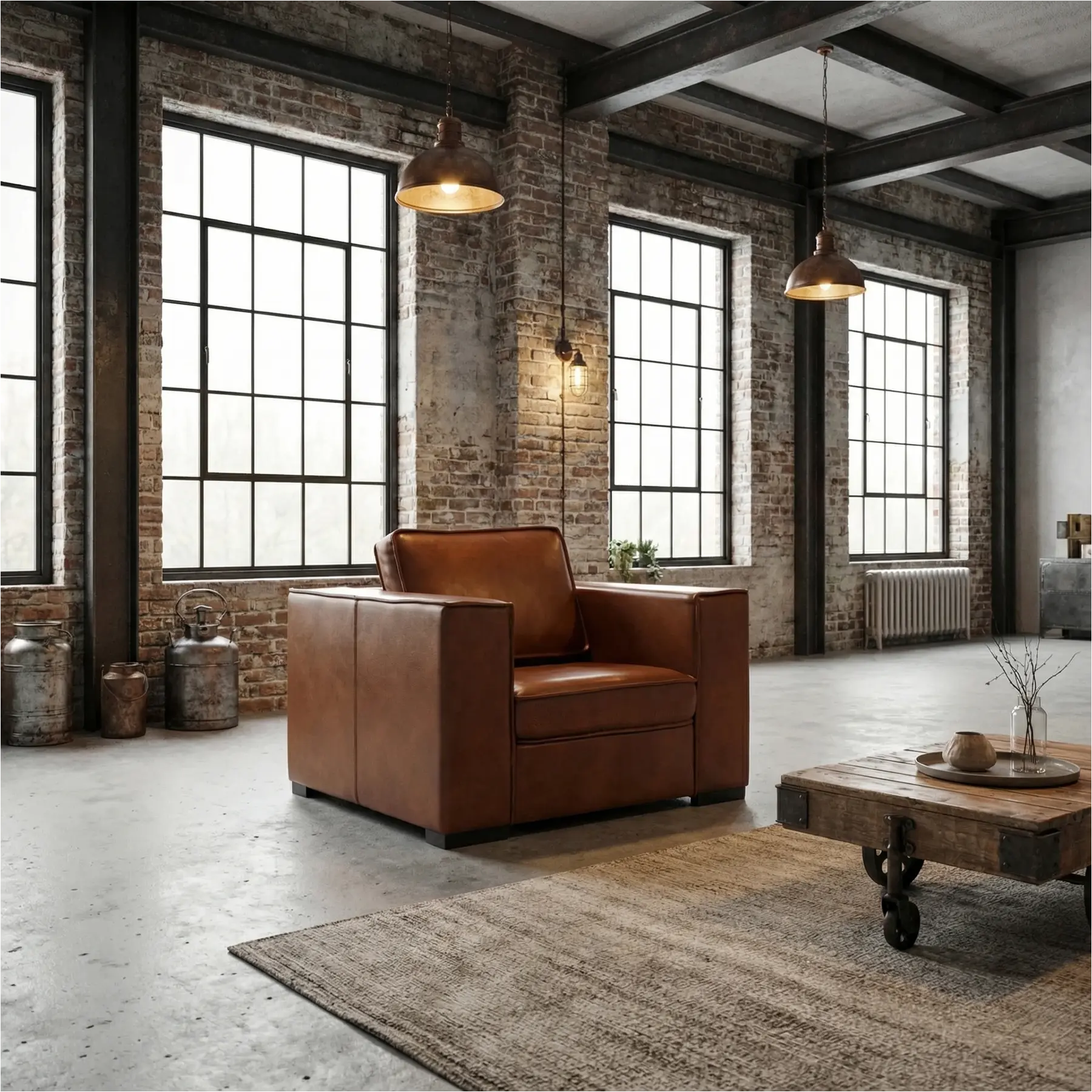 afbeelding van Leren fauteuil Fine - Granada Savannah (cognac) - Poten hout bruin