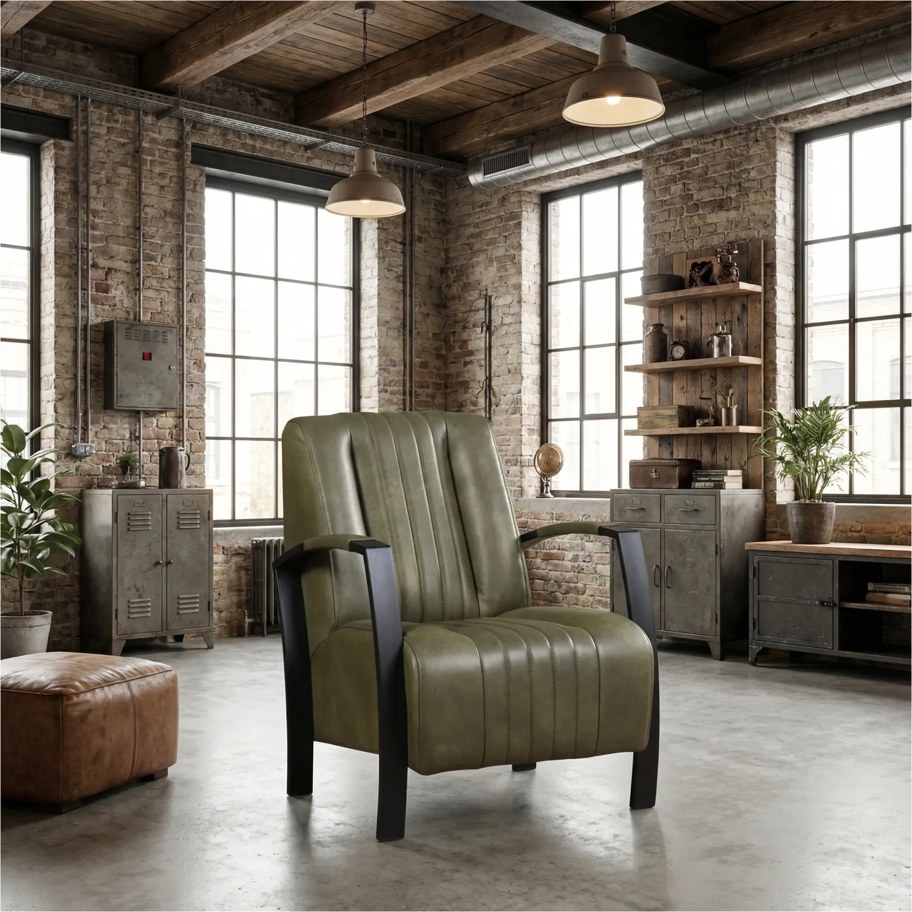 afbeelding van Leren fauteuil Glamour - Granada Moss (olijf/groen)