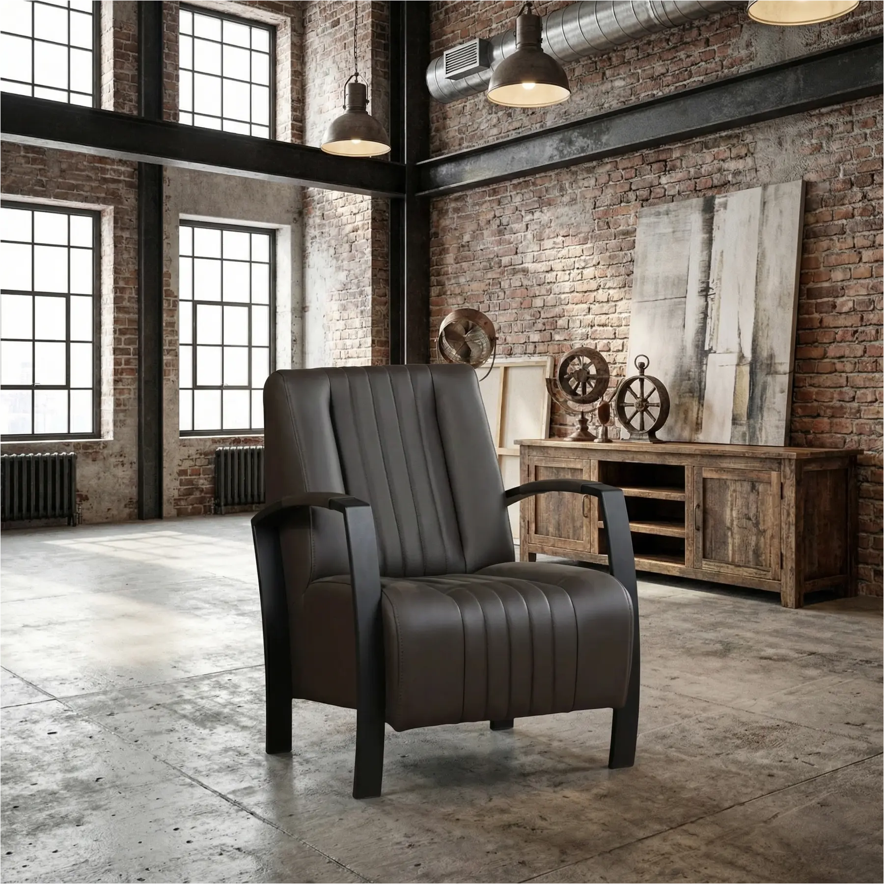 afbeelding van Leren fauteuil Glamour - Hermes Caffe (donkerbruin)