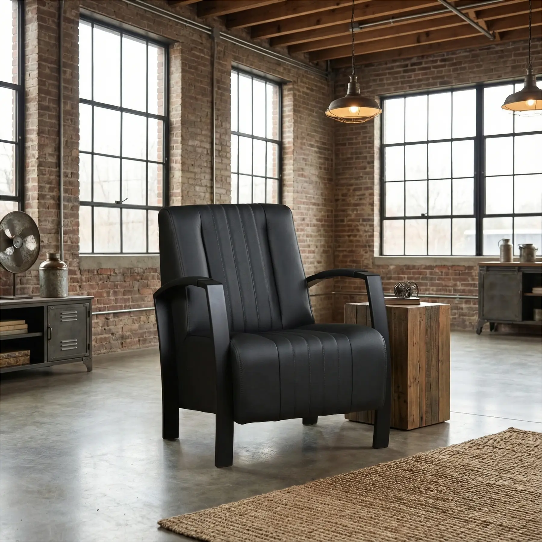 afbeelding van Leren fauteuil Glamour - Hermes Nero (zwart)