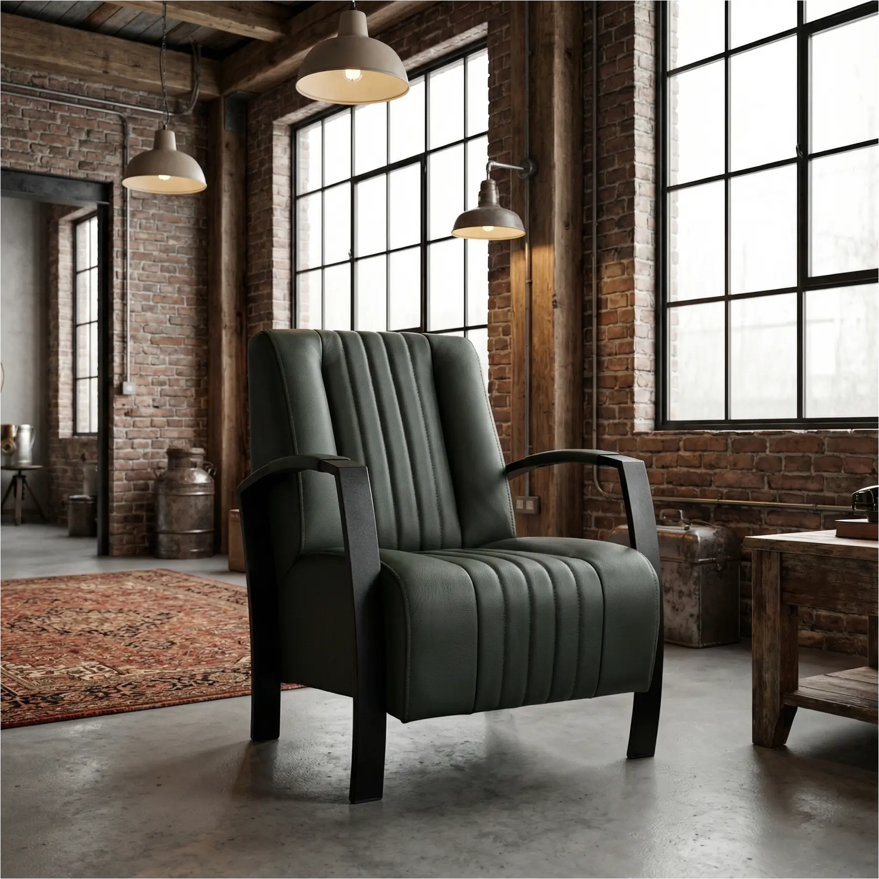 afbeelding van Leren fauteuil Glamour - Hermes Verde (donkergroen)