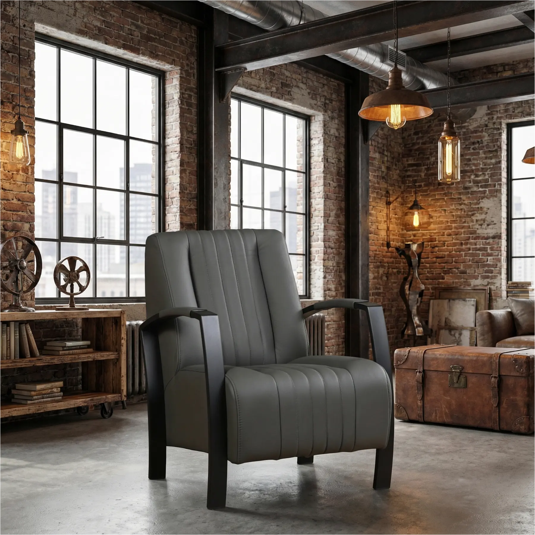 afbeelding van Leren fauteuil Glamour - Toledo Antracite (donkergrijs)