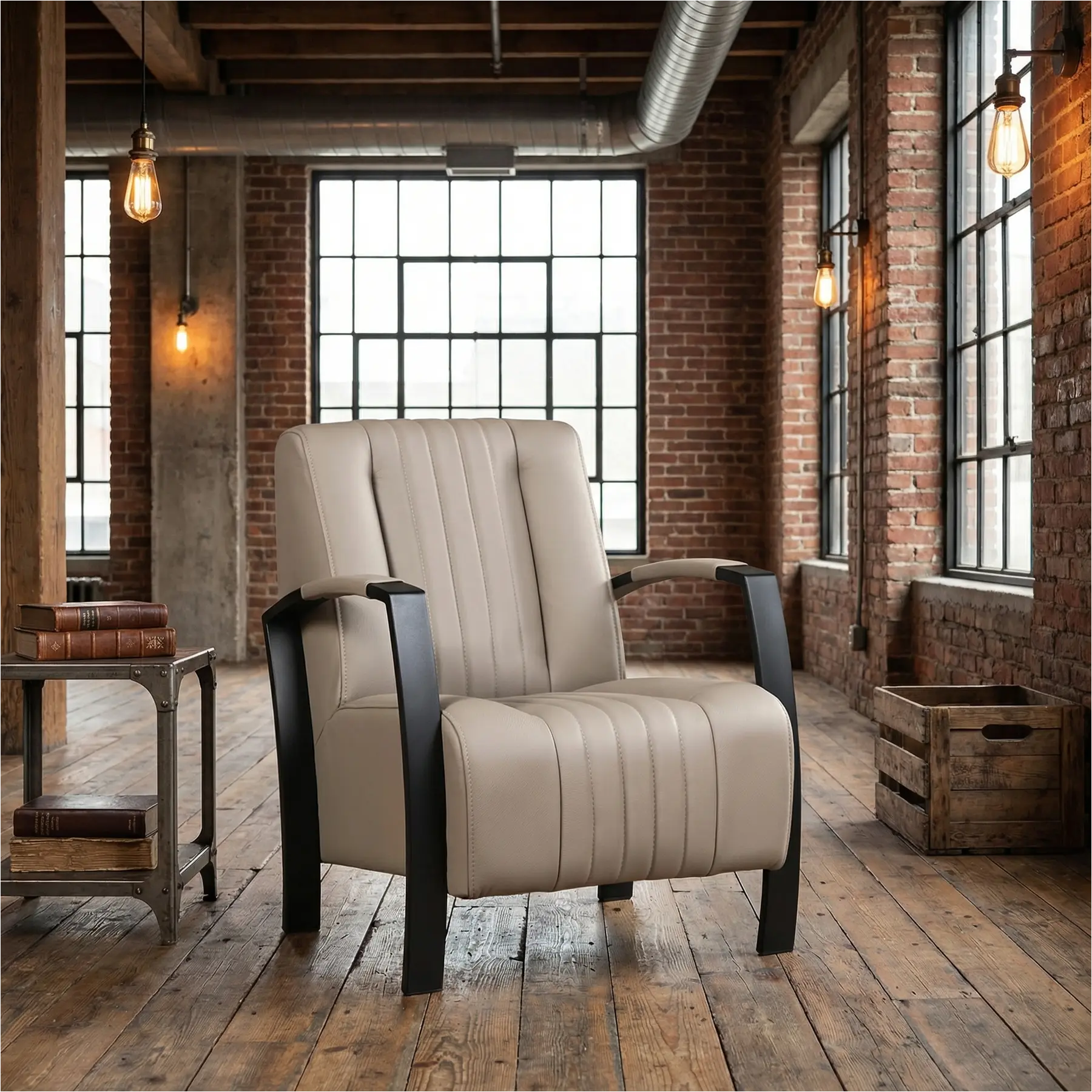 afbeelding van Leren fauteuil Glamour - Toledo Khaki (taupe/bruin)