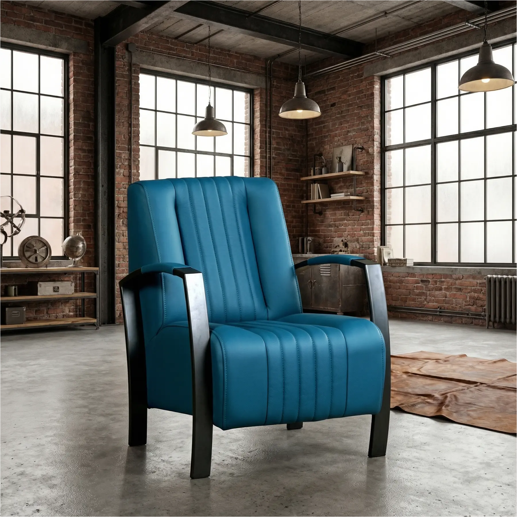 afbeelding van Leren fauteuil Glamour - Toledo Turquoise (blauw)