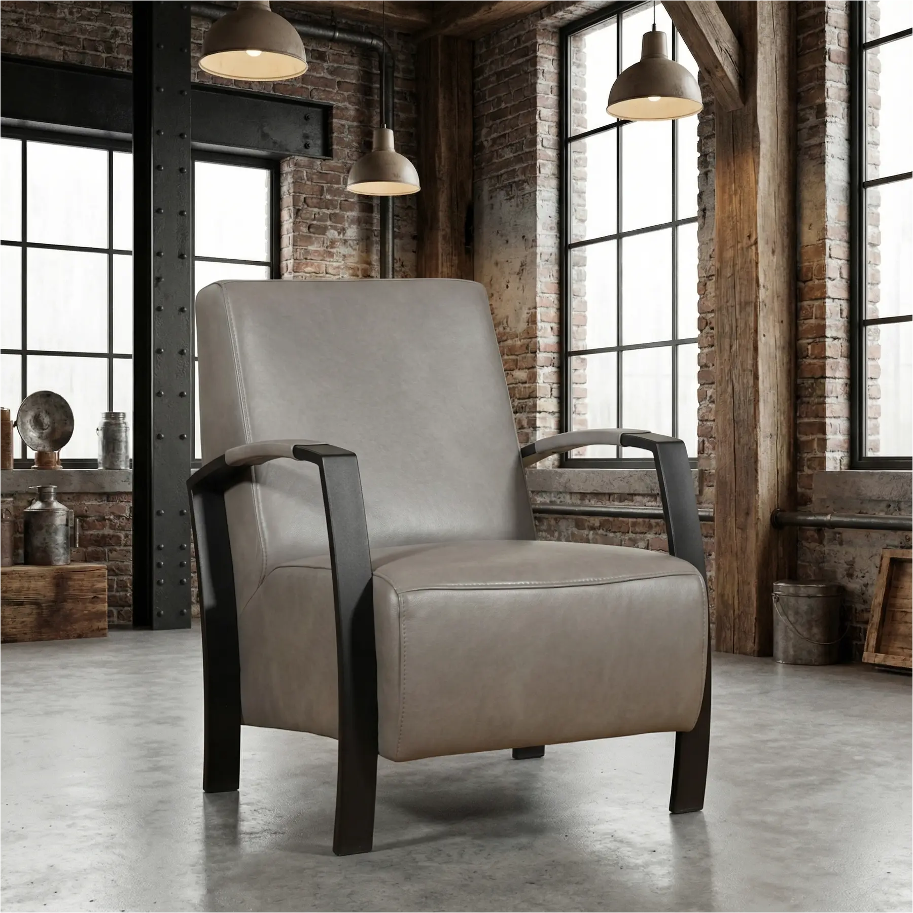 afbeelding van Leren fauteuil Glory - Granada Steel (grijs)