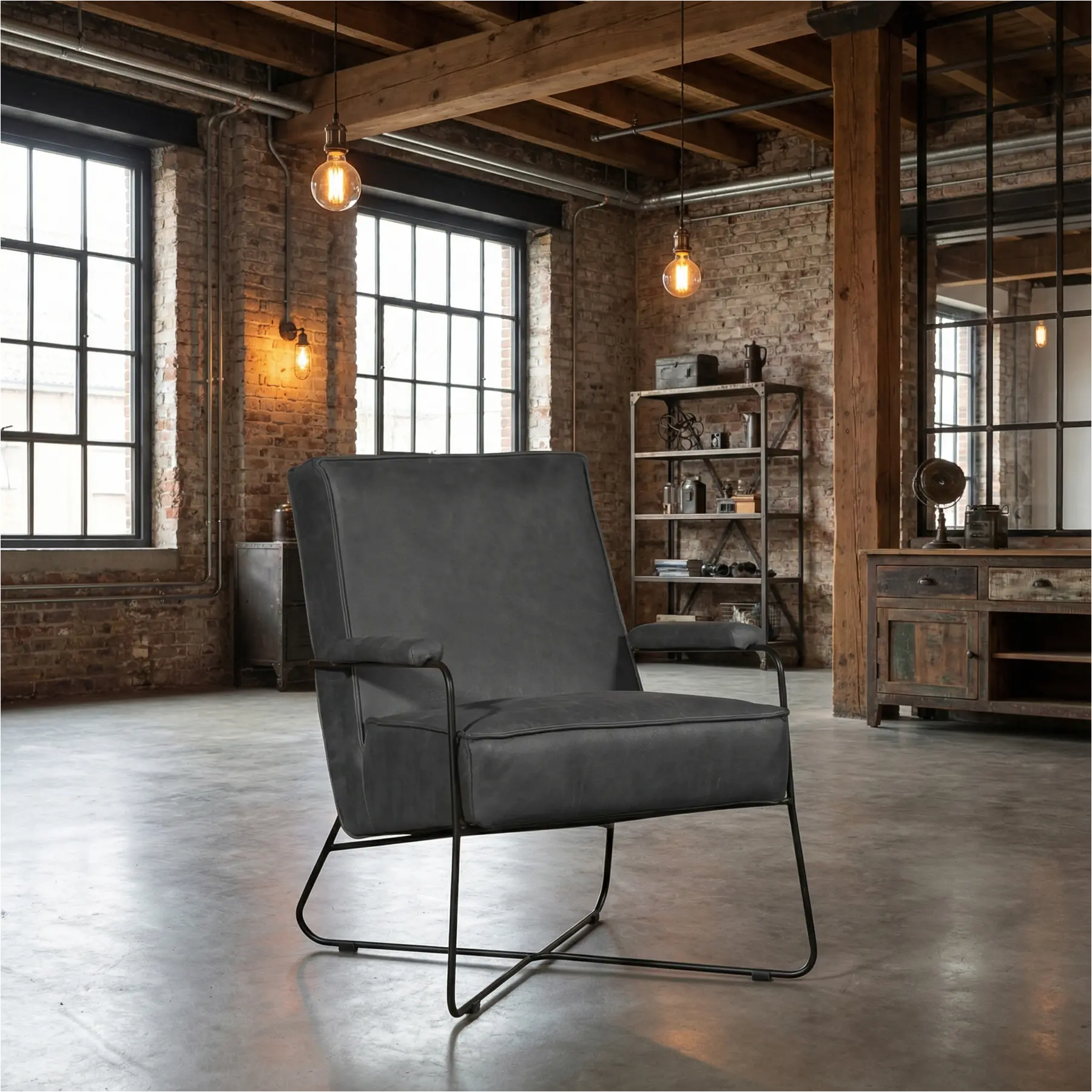 afbeelding van Leren fauteuil Hope - Vintage Grey (grijs)