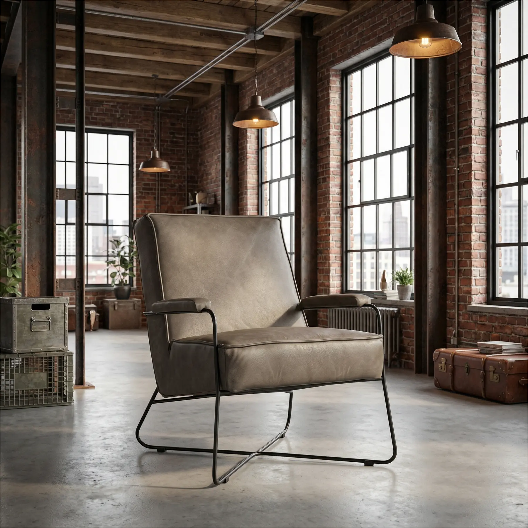 afbeelding van Leren fauteuil Hope - Vintage Taupe (taupe/bruin)