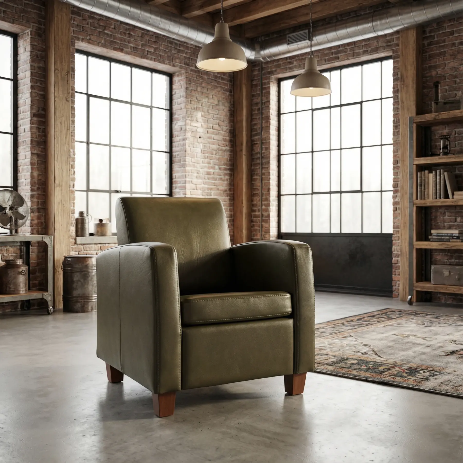 afbeelding van Leren fauteuil Joy - Elegance Green (donkergroen) - Poten hout bruin