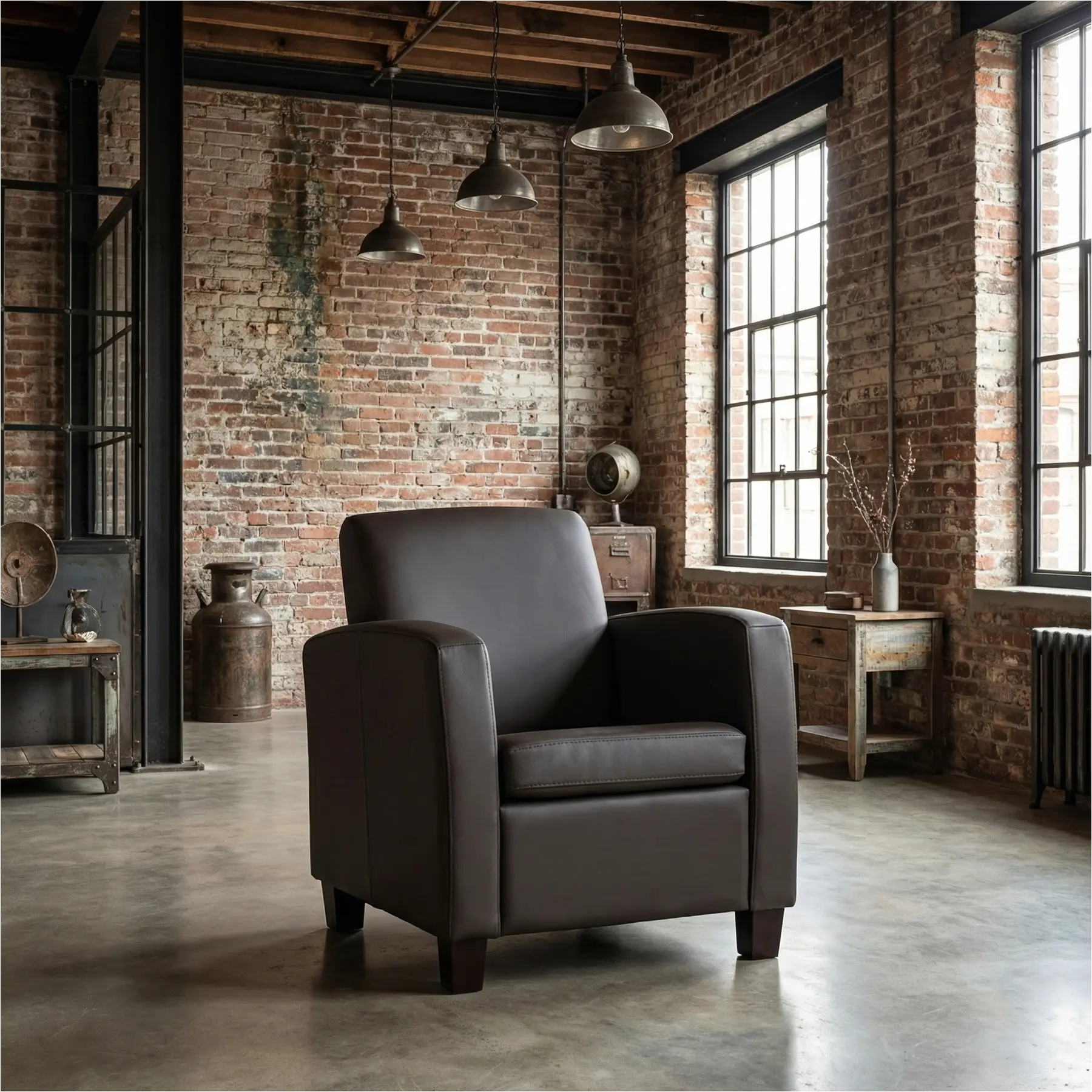 afbeelding van Leren fauteuil Joy - Hermes Caffe (donkerbruin) - Poten hout zwart