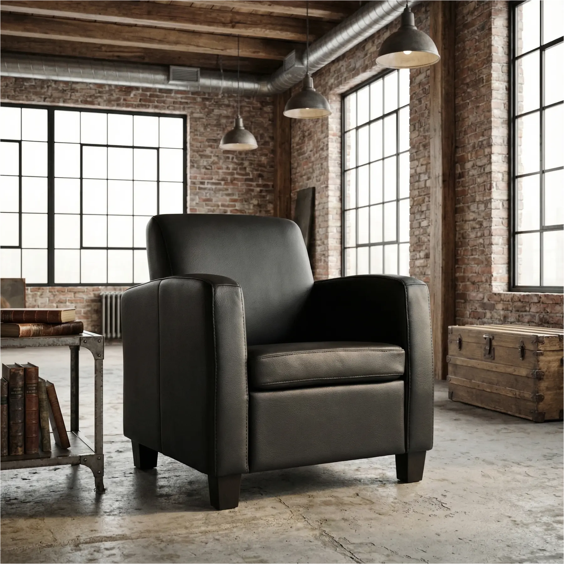 afbeelding van Leren fauteuil Joy - Hermes Nero (zwart) - Poten hout bruin