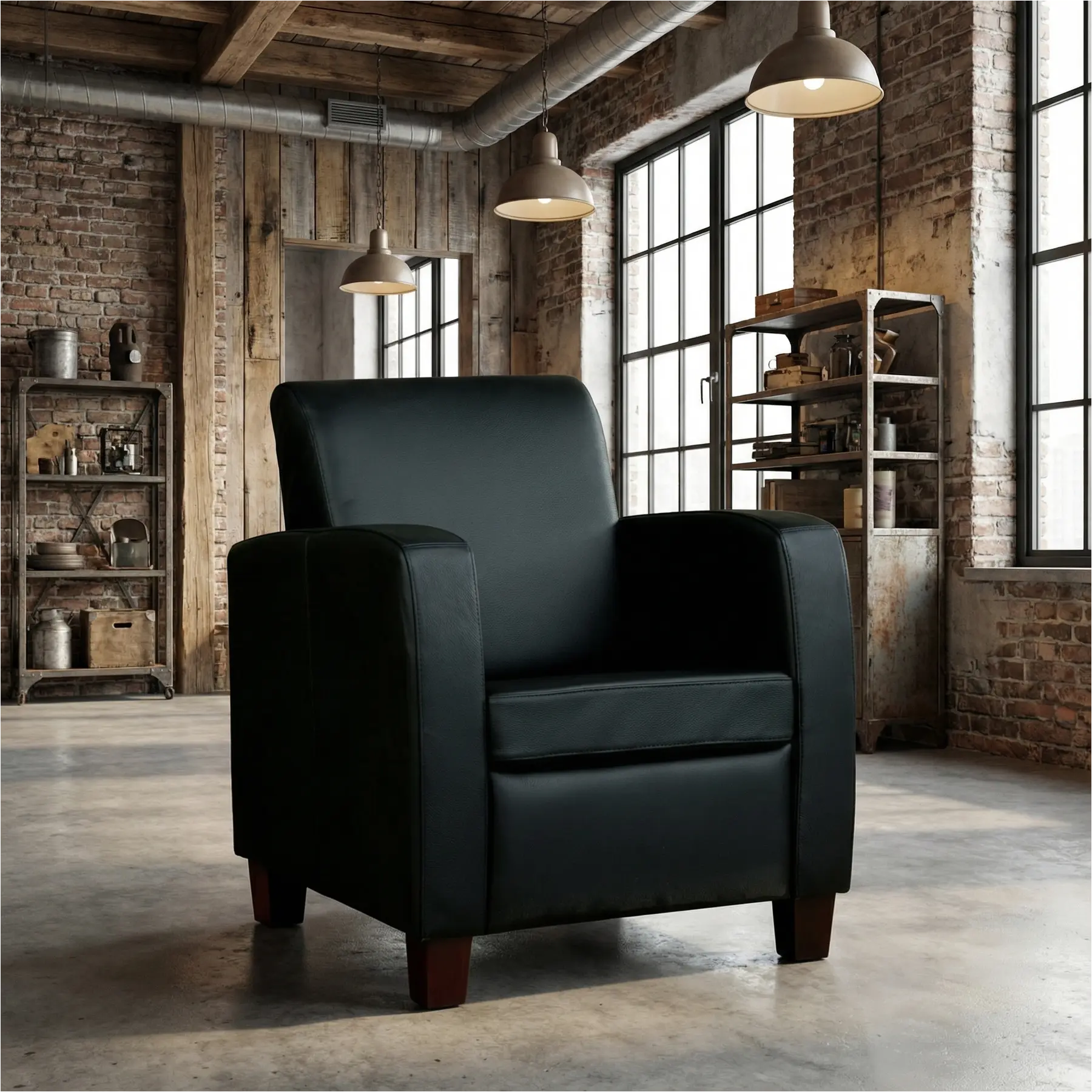 afbeelding van Leren fauteuil Joy - Hermes Nero (zwart) - Poten hout zwart