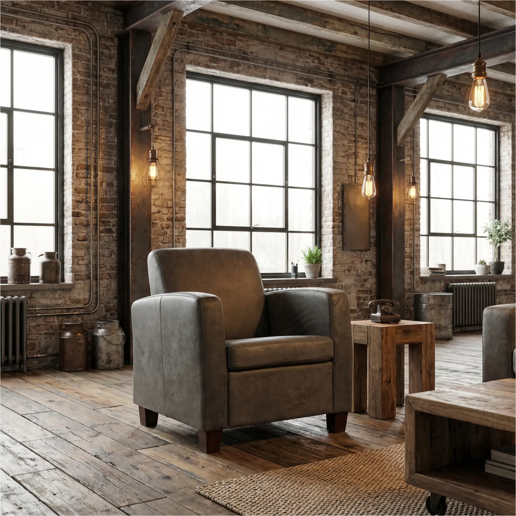 afbeelding van Leren fauteuil Joy - Kenia Antracite (grijs) - Poten hout bruin