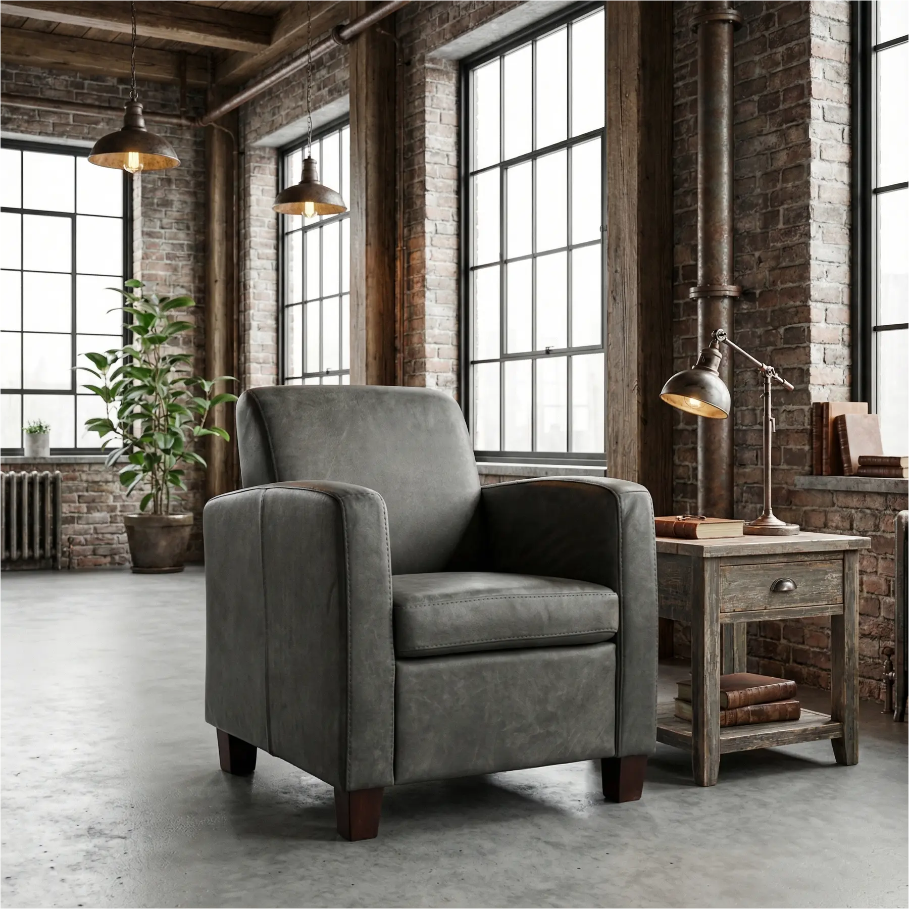 afbeelding van Leren fauteuil Joy - Kenia Antracite (grijs) - Poten hout zwart