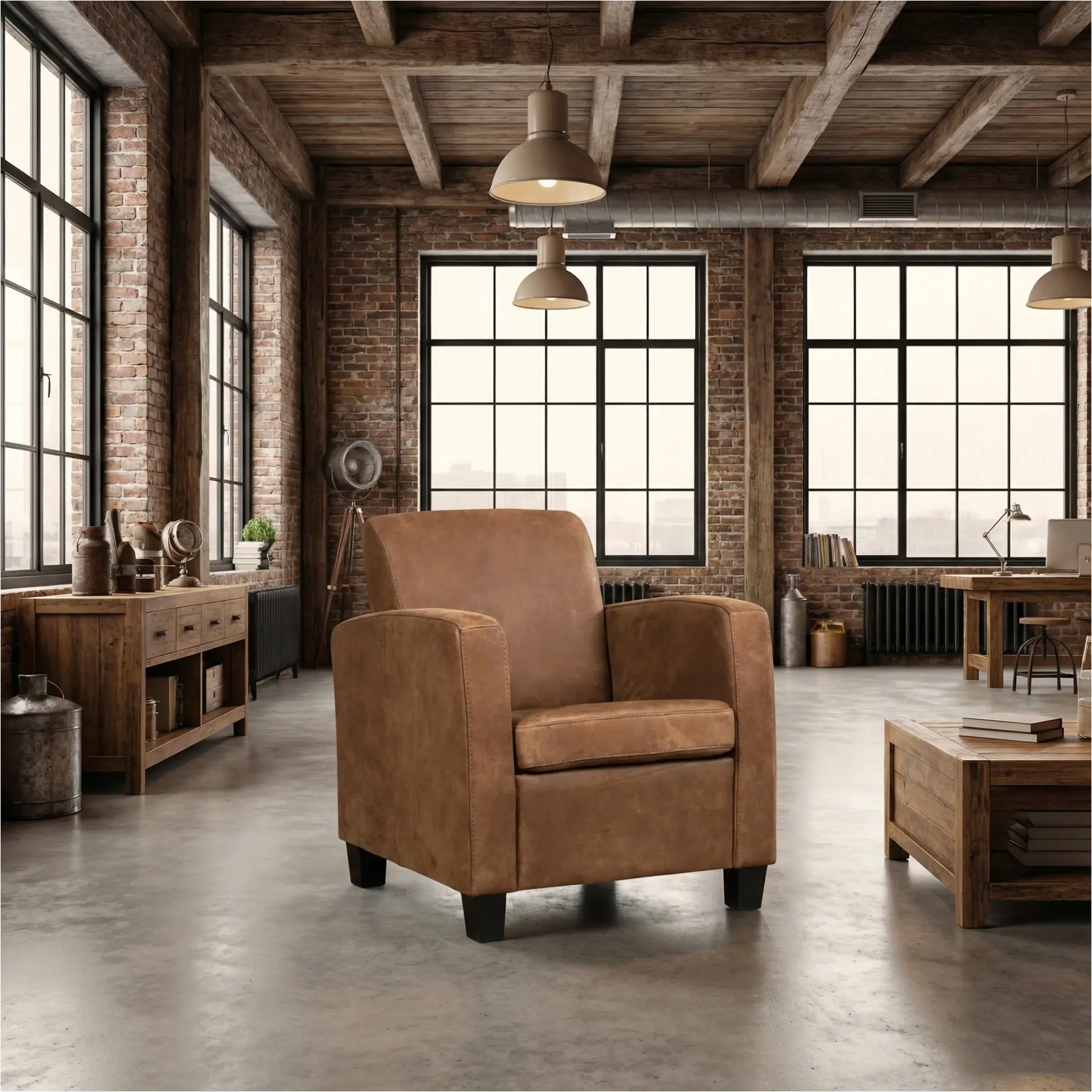 afbeelding van Leren fauteuil Joy - Kenia Brown (bruin) - Poten hout zwart