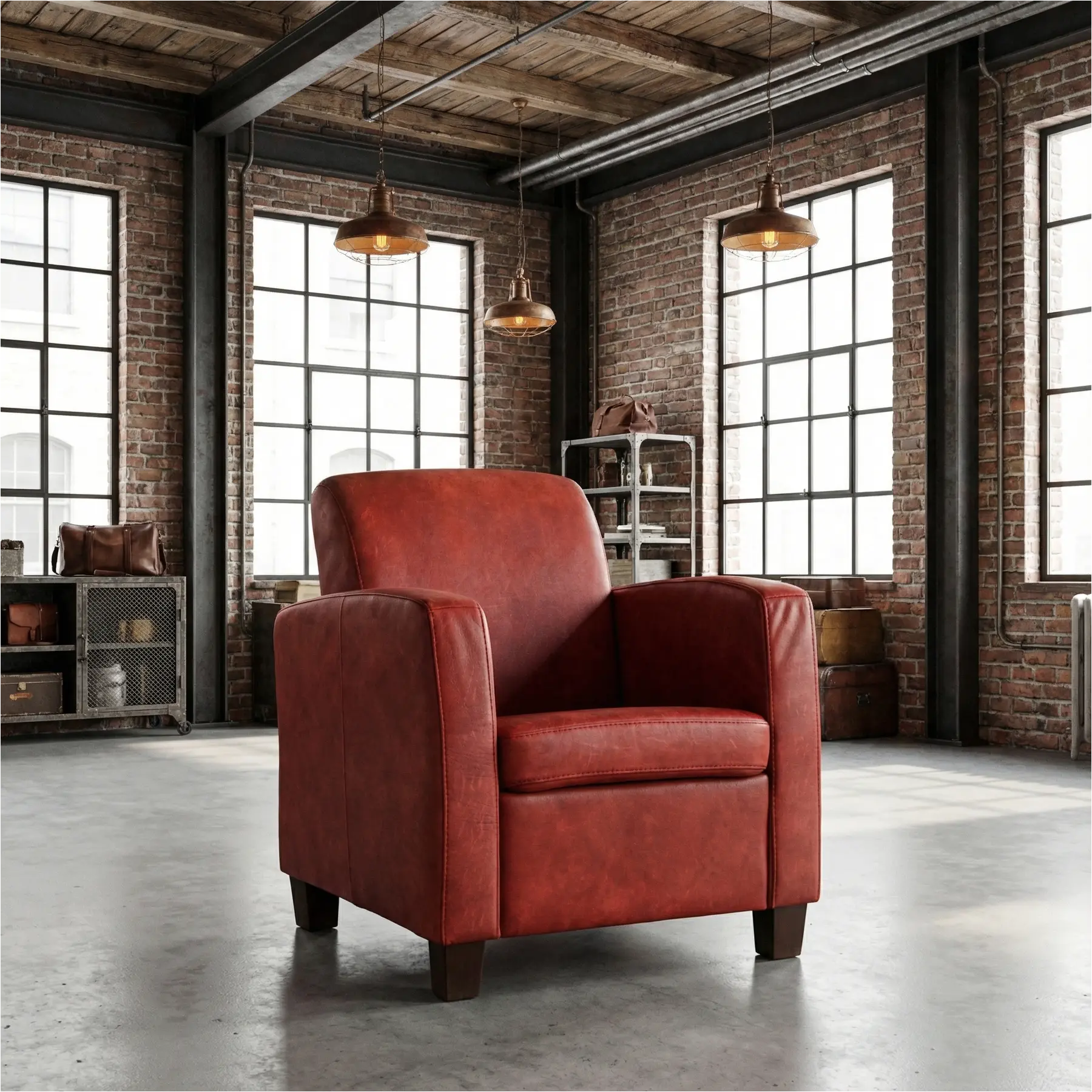 afbeelding van Leren fauteuil Joy - Kenia Burgundy (rood) - Poten hout bruin