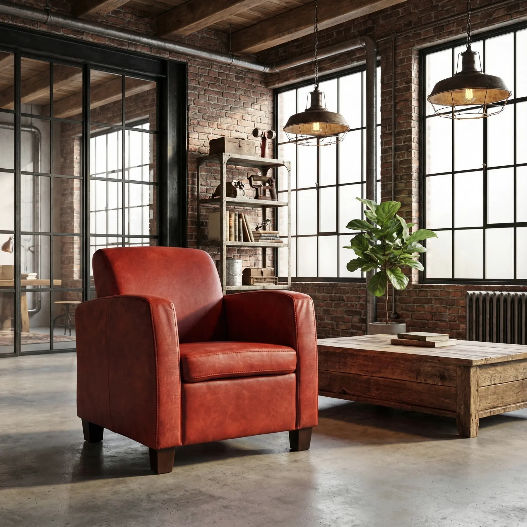 afbeelding van Leren fauteuil Joy - Kenia Burgundy (rood) - Poten hout zwart