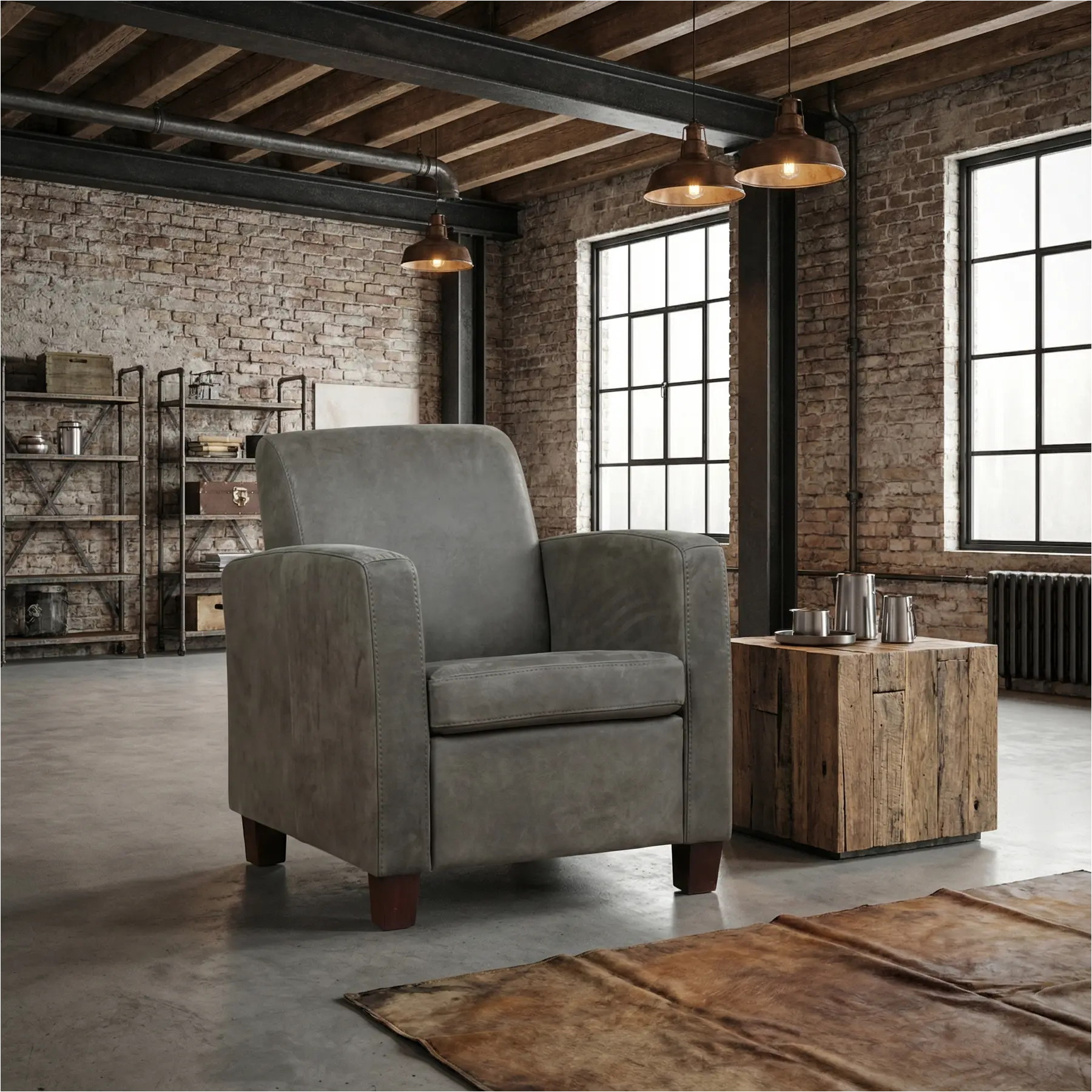 afbeelding van Leren fauteuil Joy - Kenia Antracite (grijs) - Poten hout zwart