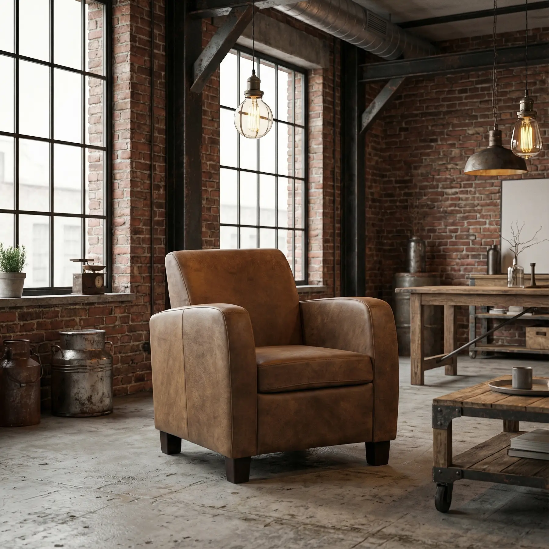 afbeelding van Leren fauteuil Joy - Kenia Brown (bruin) - Poten hout bruin