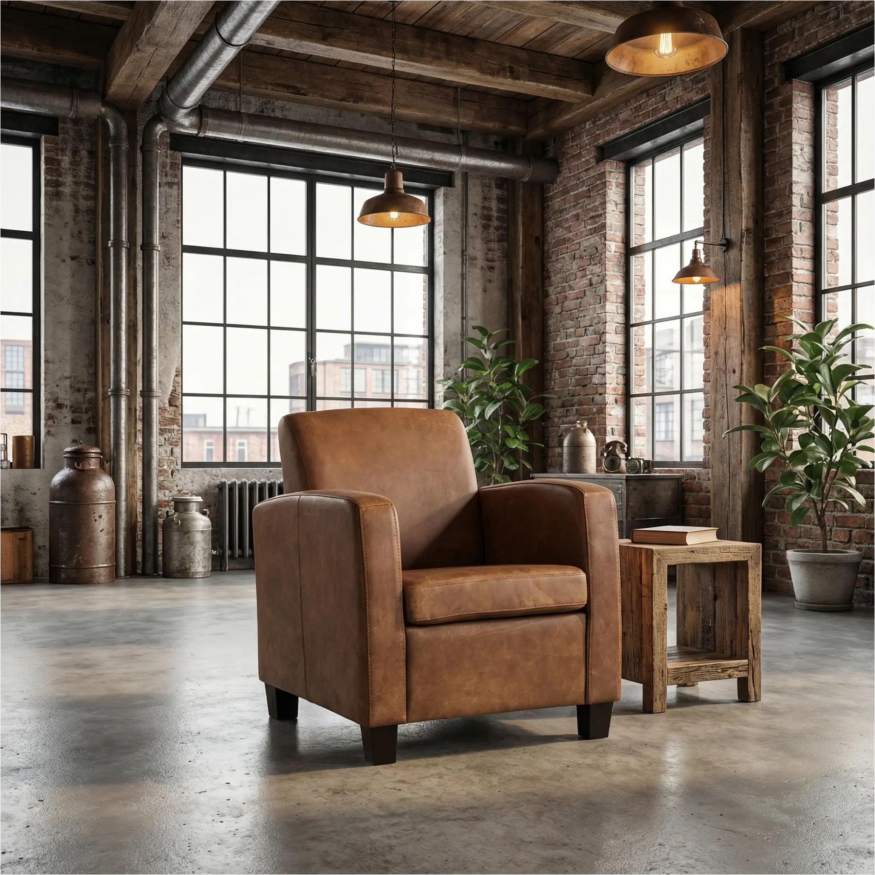 afbeelding van Leren fauteuil Joy - Kenia Brown (bruin) - Poten hout zwart