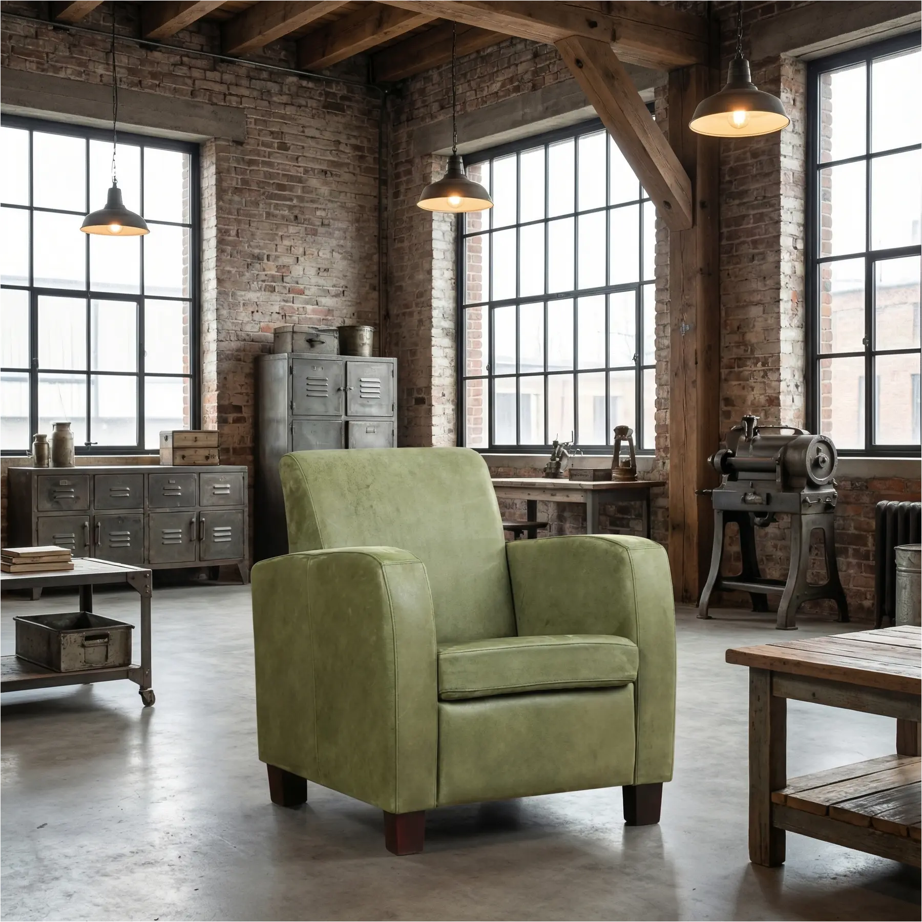 afbeelding van Leren fauteuil Joy - Kenia Olive (olijf) - Poten hout bruin