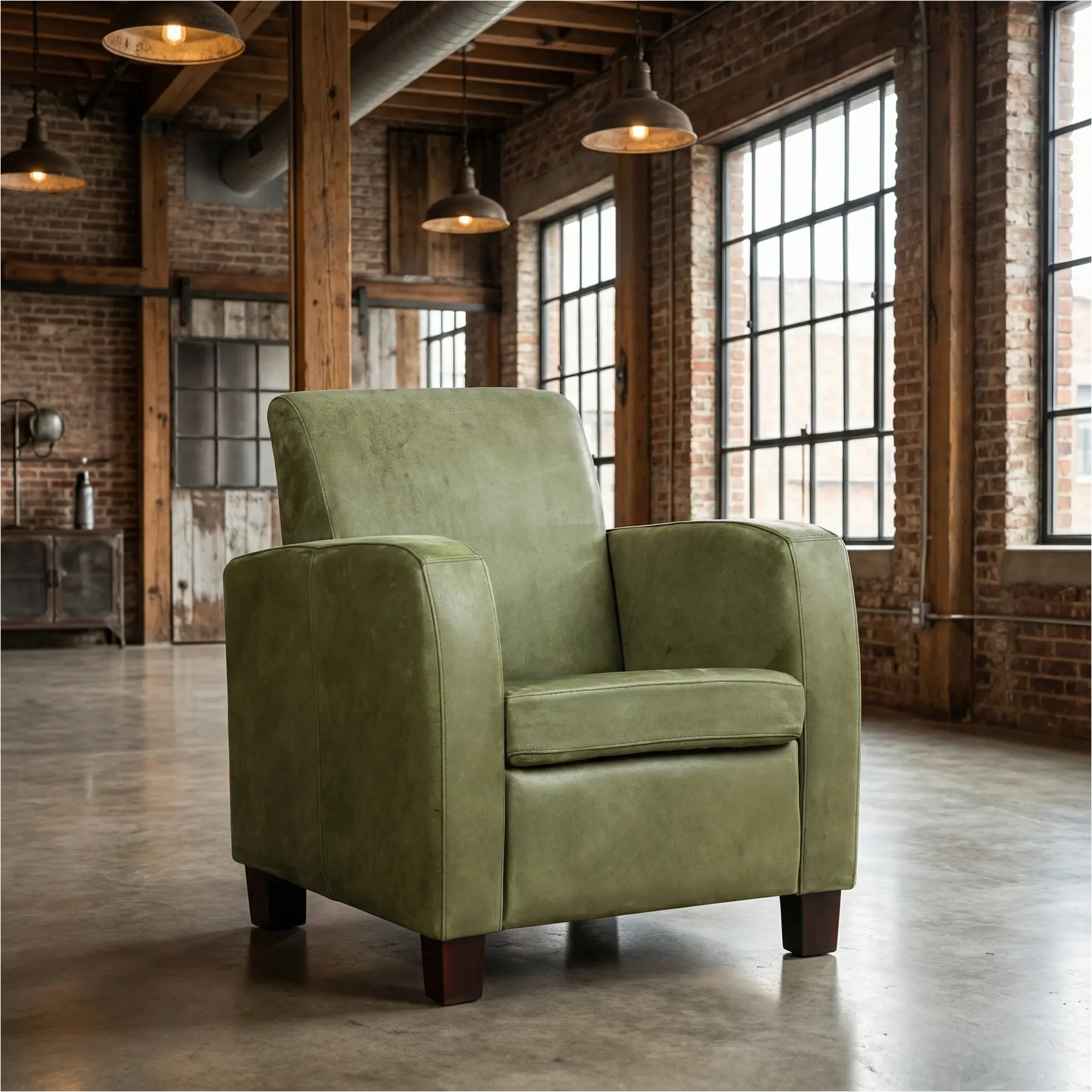 afbeelding van Leren fauteuil Joy - Kenia Olive (olijf) - Poten hout zwart