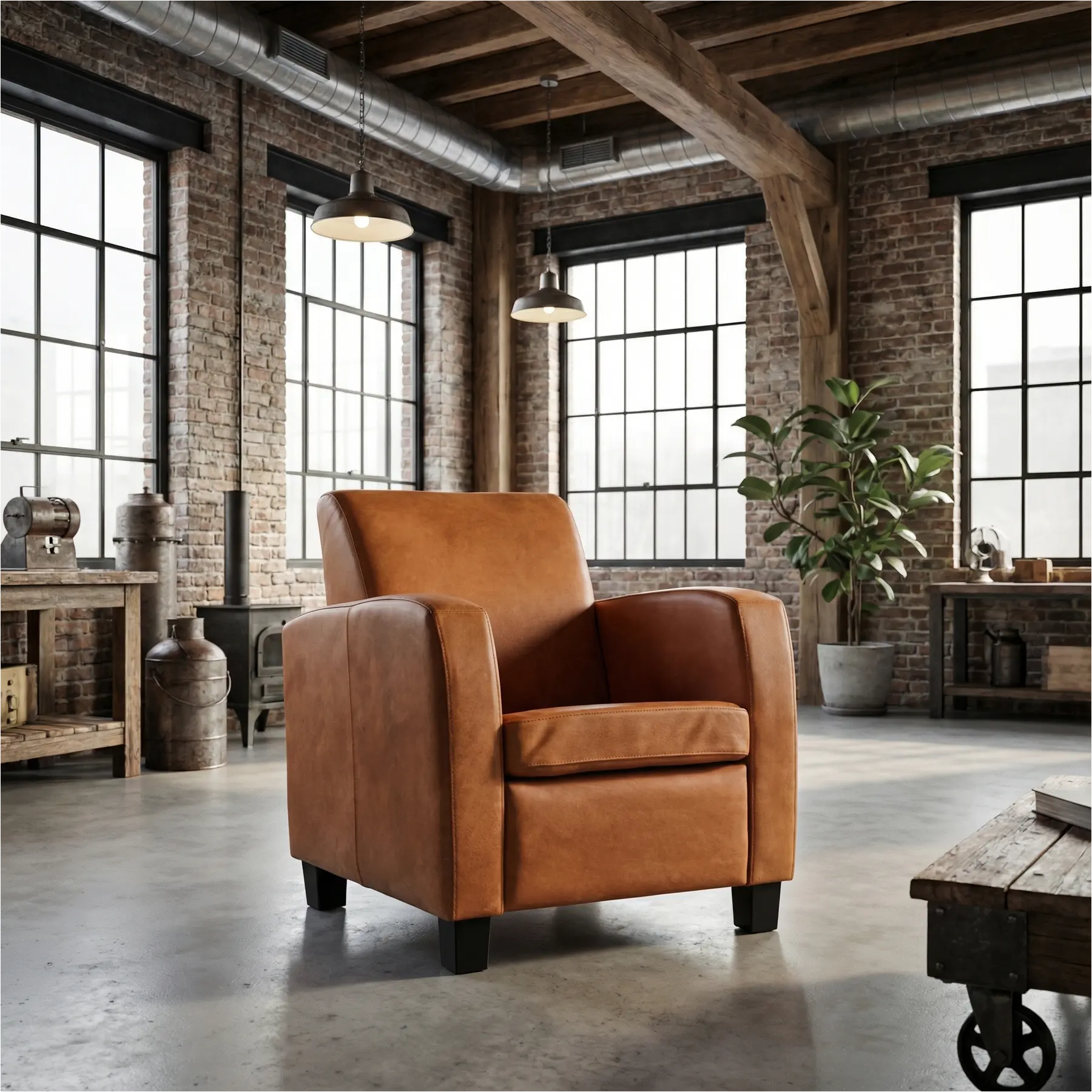 afbeelding van Leren fauteuil Joy - Kenia Rost (oranje) - Poten hout bruin